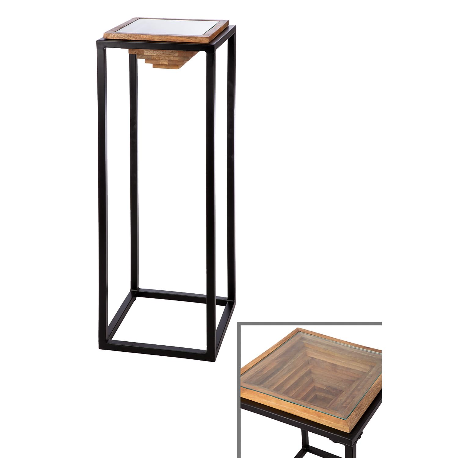 GILDE Dekoracyjna kolumna Moorea z metalu - kwadratowa - brązowa/czarna - wysokość 91 cm x szerokość 30 cm - kolumna