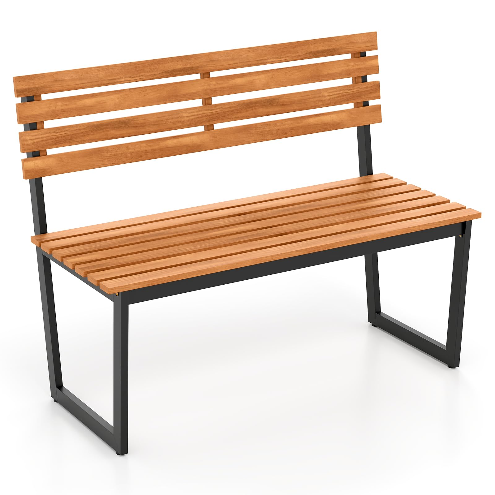 COSTWAY Gartenbank Holz, Holzbank wetterfest, 2-Sitzer Sitzbank aus Akazienholz, Balkonbank mit Metallrahmen, Terrassenbank bis 360 kg belastbar, Parkbank für Garten, Balkon, Terrasse