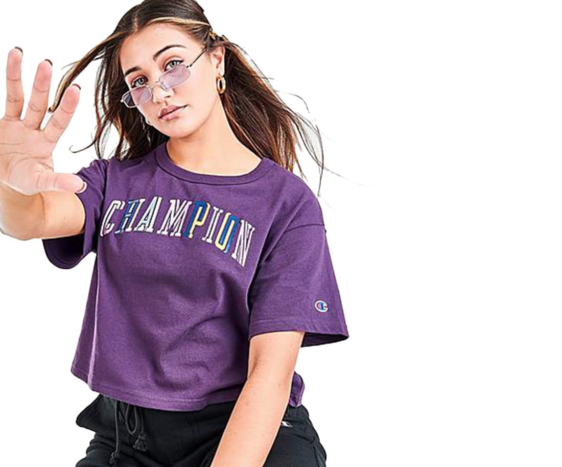 Champion Double Vision Heritage Crop T Womens Active Shirts & Tees Size Xs, Color: Purple/Multi