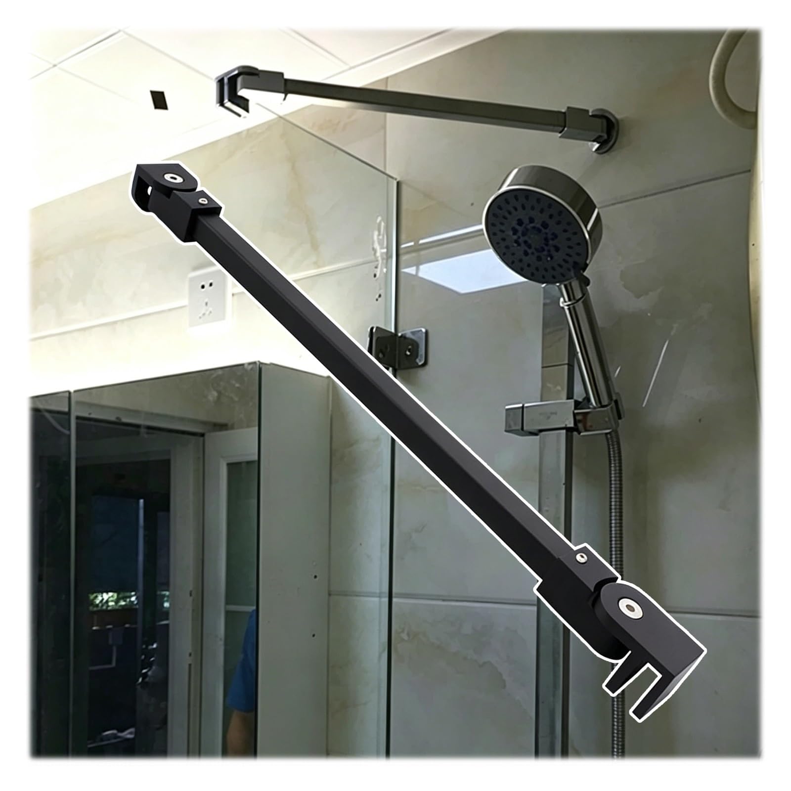 PYYDJQ Fixed Glass Stabilizer Rod 16 20 24 28 32 36 40 48 Inch, Flexible Supporting Bar for Shower Glass 1/4" to 1/2" Thick, Shower Door Stabilizer Arm(Black,36inch/91.4cm)