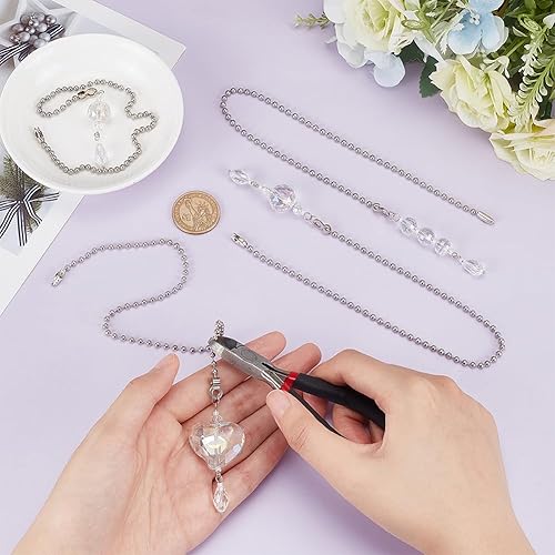 Miniatura 3 de BENECREAT 4 unidades de extensores de cadena de cristal para ventilador de techo de 14 pulgadas, forma de lágrima redonda, color AB, cristal de