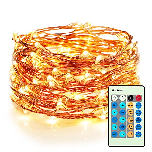 Moobibear Waterproof Fairy String Lights Plug in with 24 Keys Remote, 33ft 100LEDs