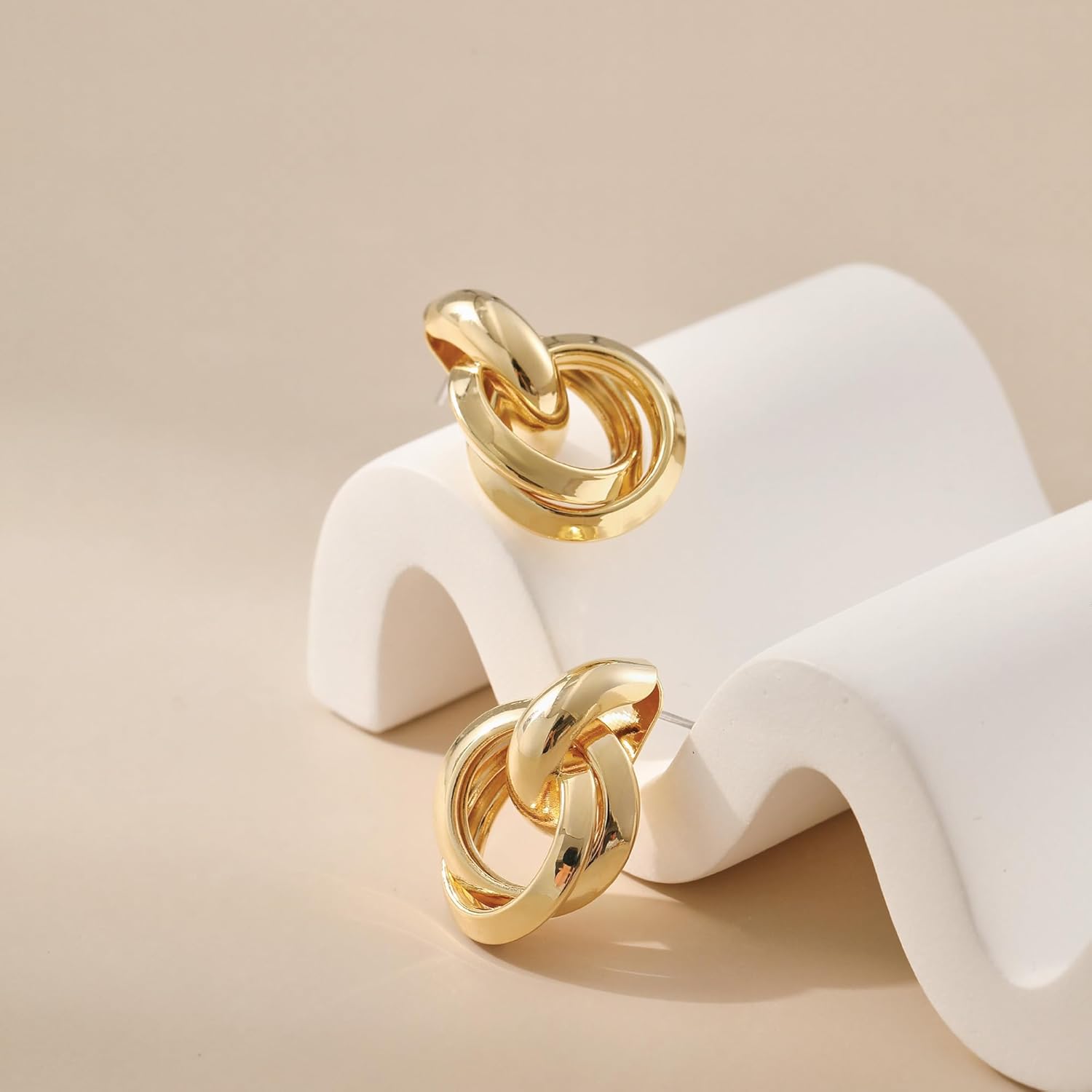 Chunky Statement Earrings for Women, Knot Link Circle Geometric Drop Dangle Earrings Studs, Trendy Jewelry - Image 3