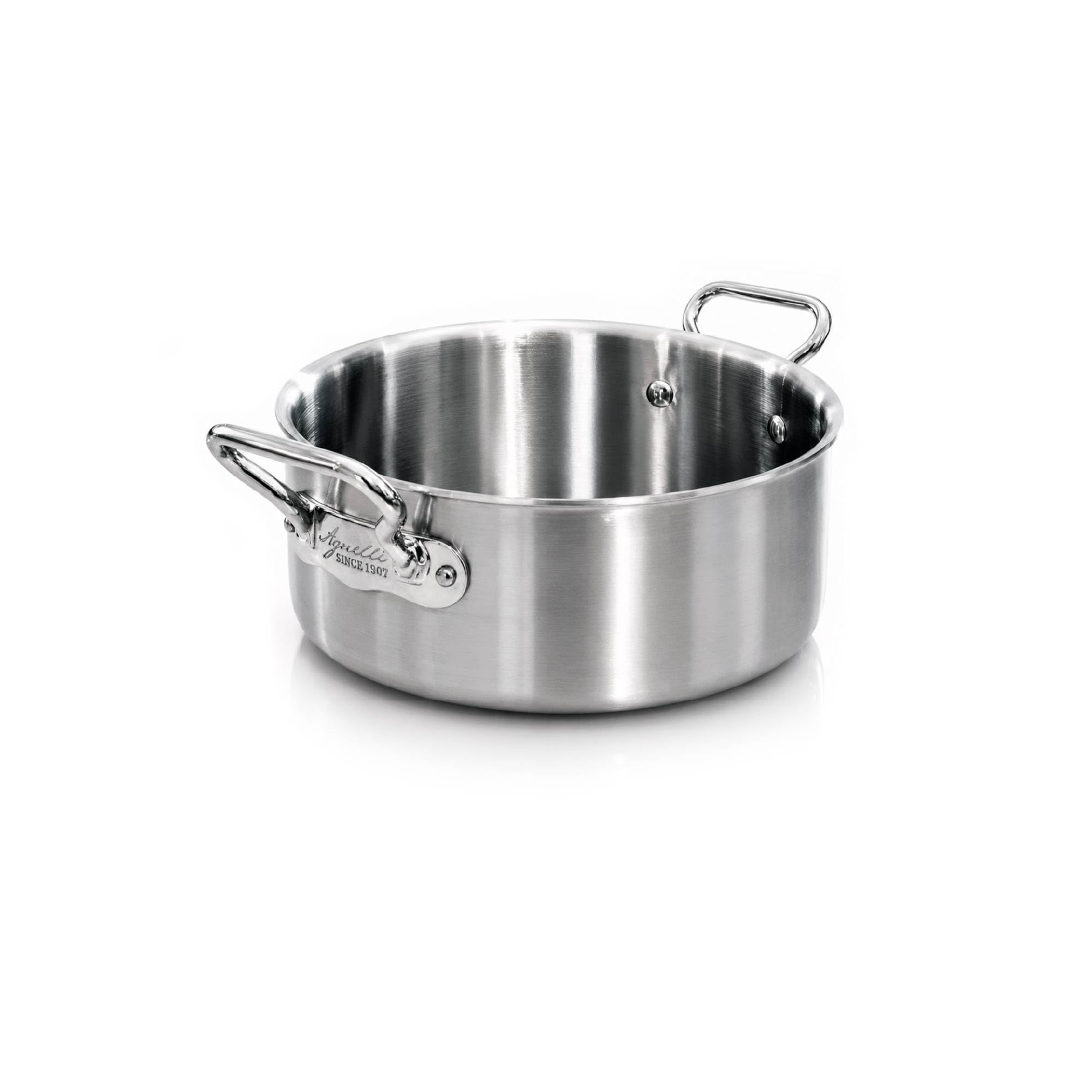 Pentole Agnelli ALIX106ALIN20 Low Casserole with 2 Steel Handles, Aluminum-Steel Trilaminate for Induction, 20 cm