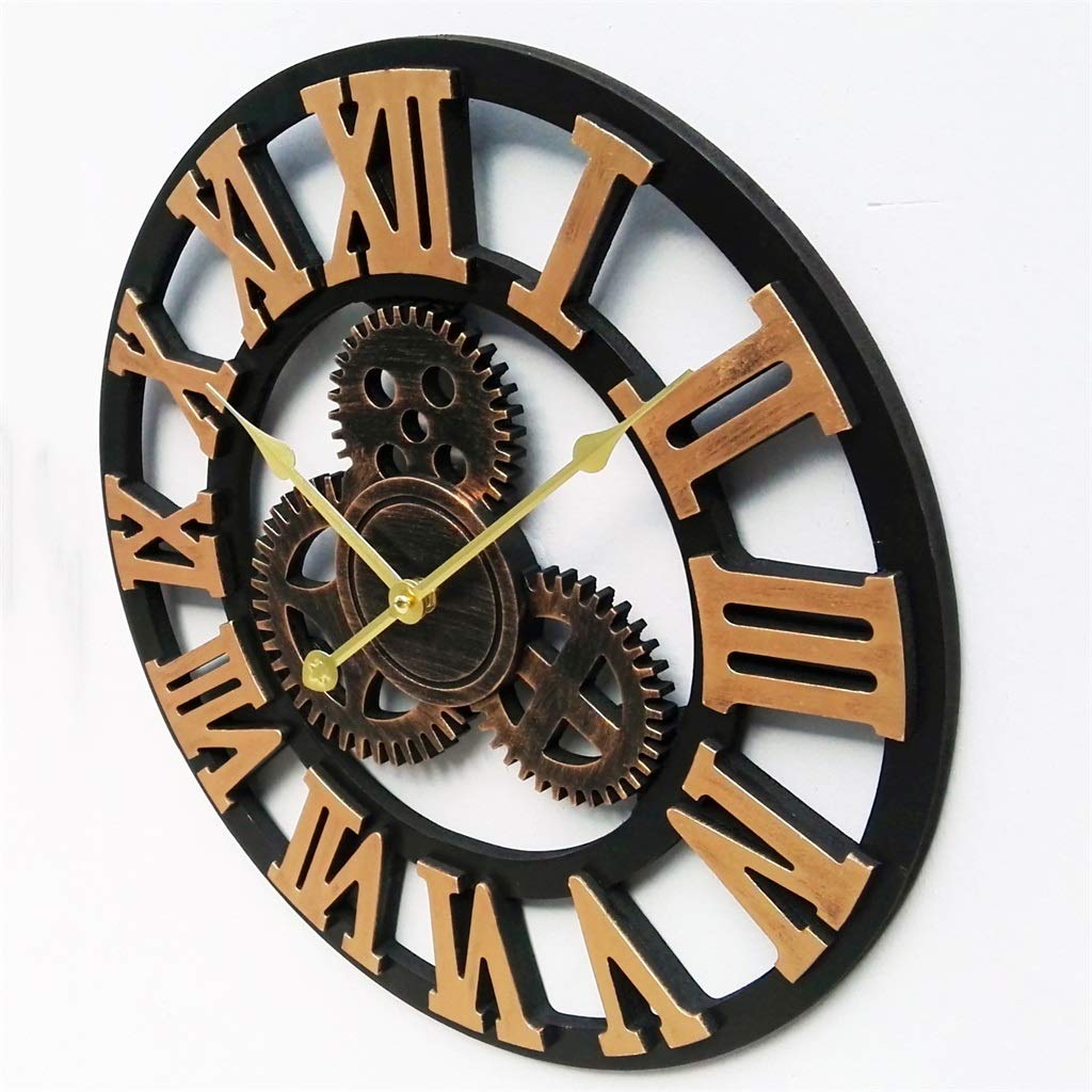 Reloj de pared grande de metal Números romanos Engranaje Reloj de pared Estilo americano Viento industrial Movimiento silencioso de madera Relojes de pared para cafetería Loft Bar del hotel Oficina Sa
