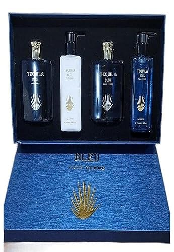 Tequila Bleu Pour Homme - Juego de 4 piezas de caja dura (3.4 onzas de Eau de Parfum + 8.4 onzas de gel de ducha + 3.4 onzas de loción corporal para