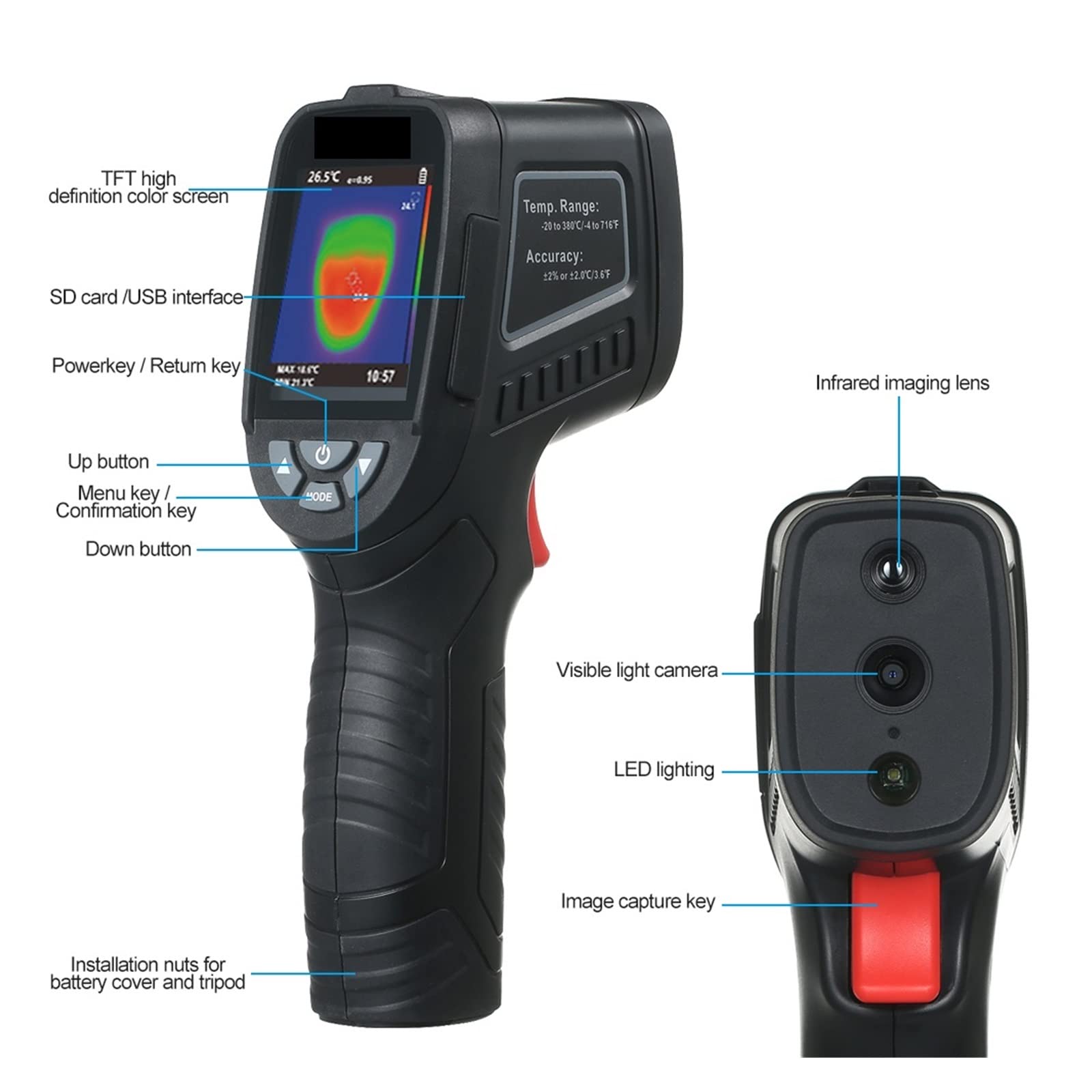 Termocamera Termocamera a infrarossi Misurazione dell'umidità Risoluzione dello Schermo 240x320 Risoluzione visiva 1089P,Chiarezza Termica Migliorata