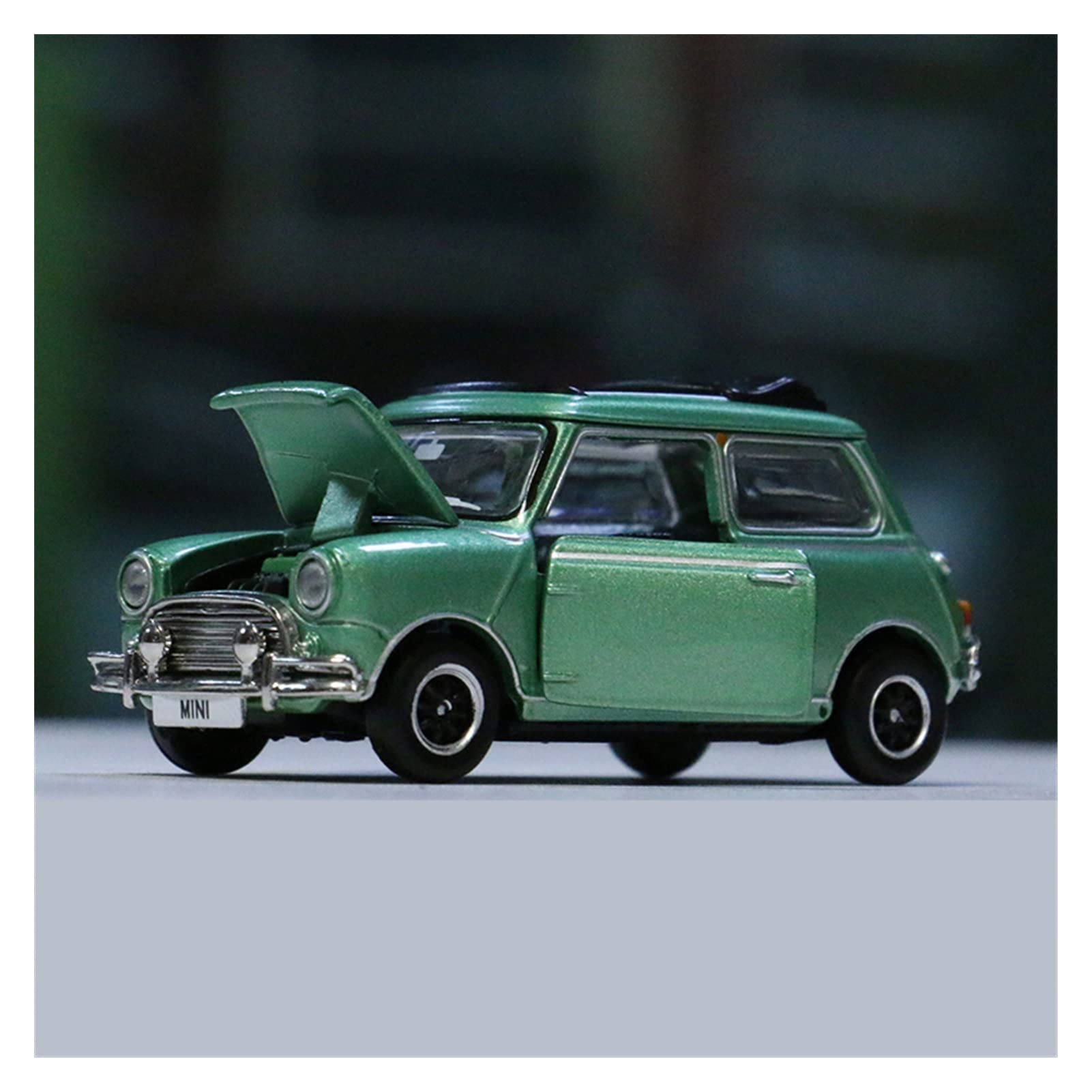 Veicoli a Motore in Scala 1/50 per Morris Mini MK 1 Statico in Metallo Pressofuso Modello di Auto d'Epoca Simulazione Ornamento da Collezione Modello di Auto Replica (Color : Green)
