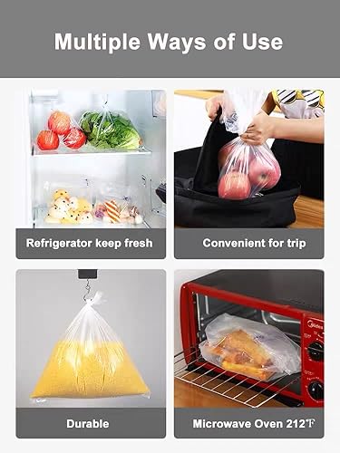 Miniatura 5 de Rollo de bolsas de plástico de 9.8 x 13.8 pulgadas, 1000 bolsas de 1 rollo grande para frutas, verduras, pan, bolsas transparentes de almacenamiento