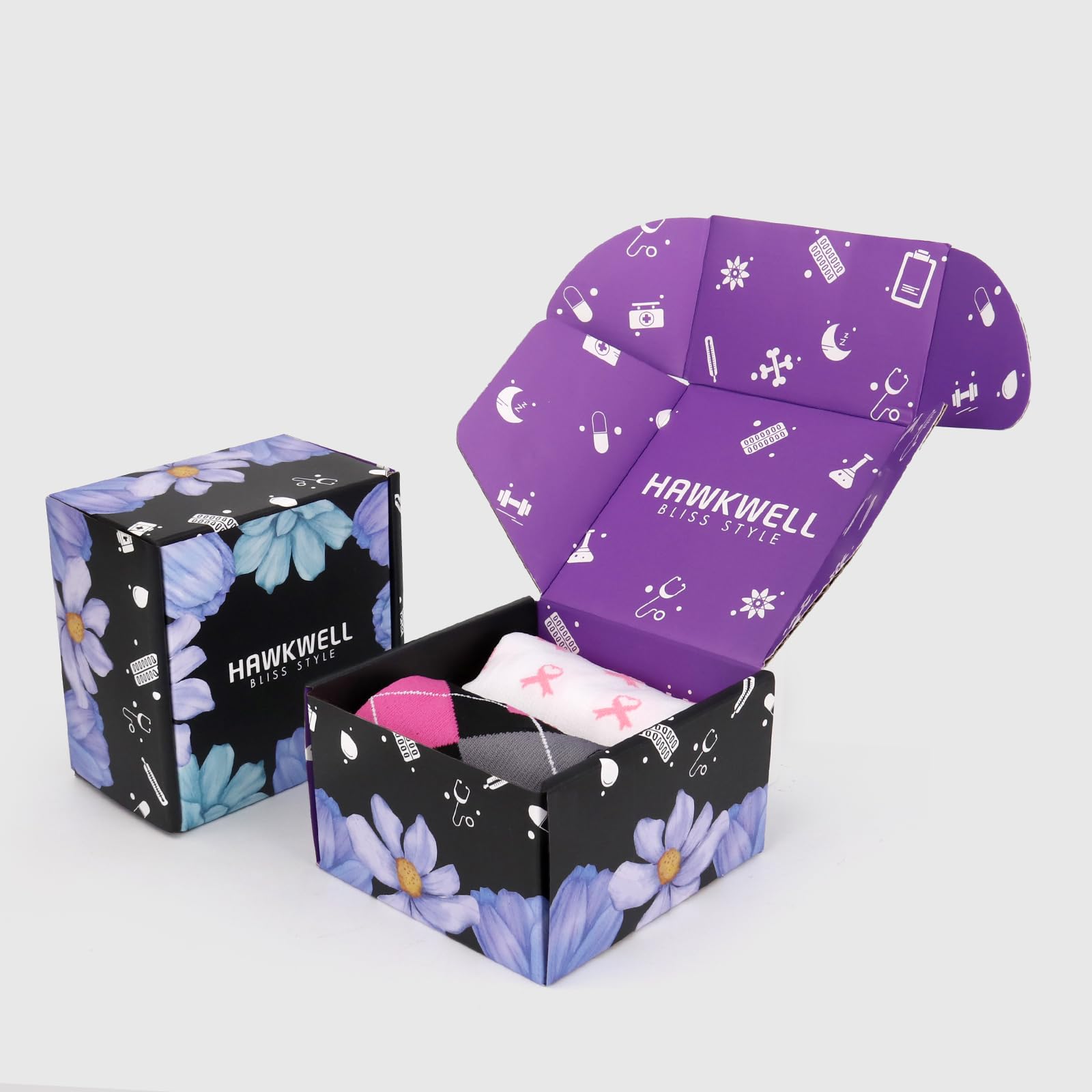 Hawkwell 2 Pairs Compression Socks for Women Circulation 15-25 mmHg Support for Nurse Sports Running Cycling Travel, Black White Pink A02,S/M