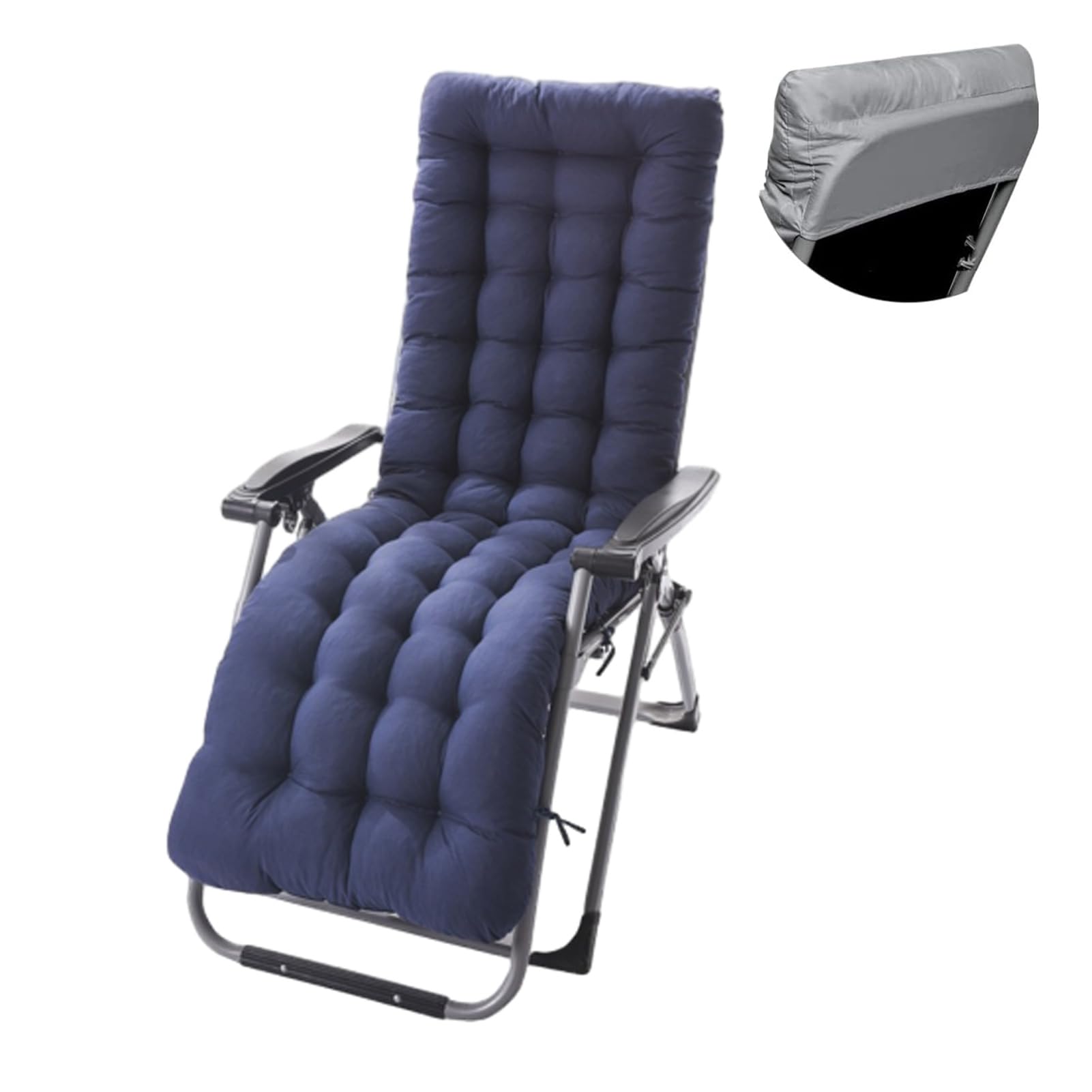 HonunGron Bench Cushion Sun Lounger Cushions Garden Chair Cushion, 170x48CM Sunbed Cushions Thick Garden Recliner Chair Replacement Anti-Slip Cushion for Patio Garden Indoor Outdoor (Navy Blue)