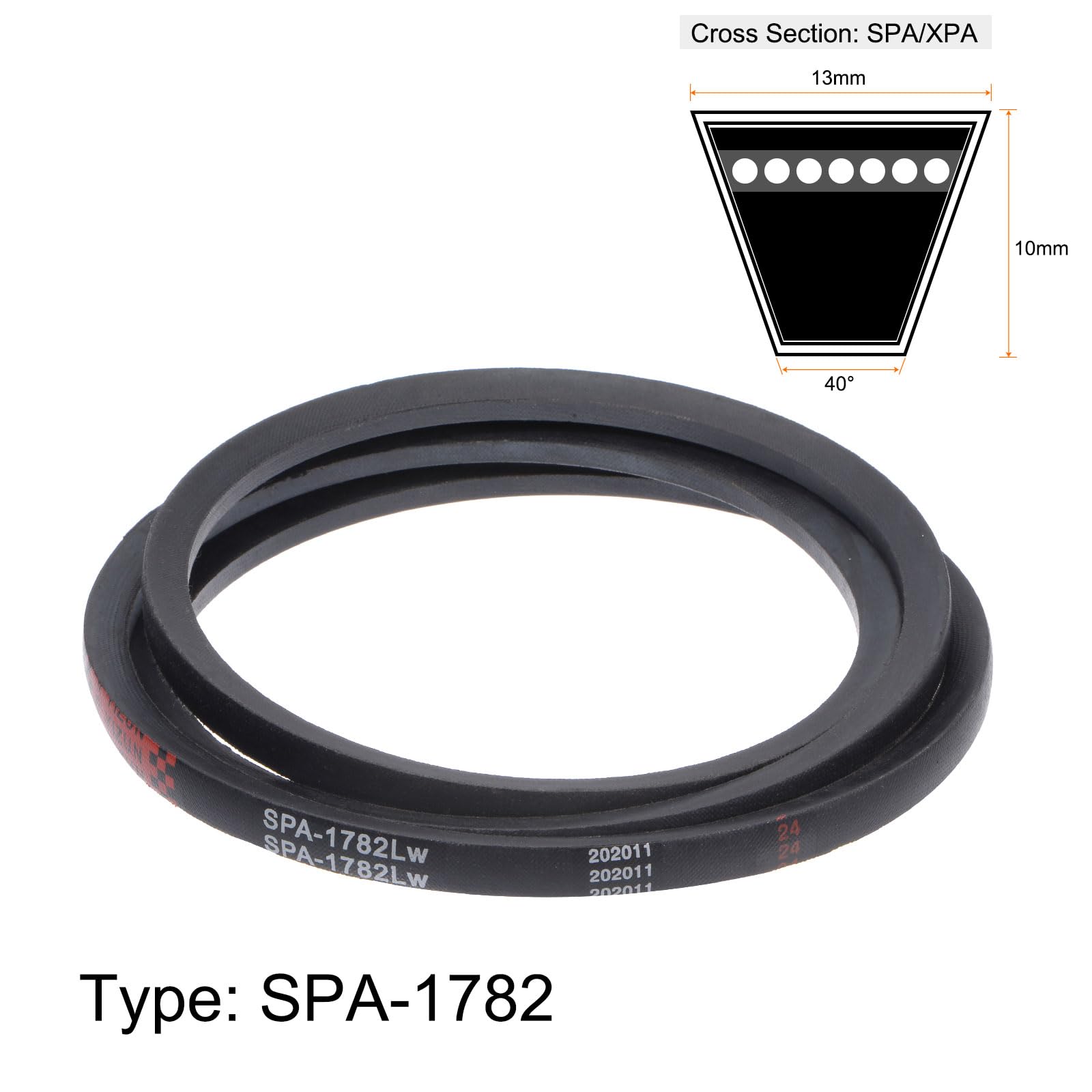sourcing map Courroie d'entraînement SPA-1782 V-Belts en caoutchouc pour transmission de puissance 1782 mm de circonférence 13 mm de largeur 10 mm de hauteur