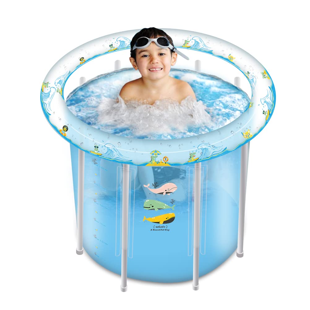 SHXKUAN 29" x 29" Frame Pool for Baby, Round Small Outdoor Child Safe Stents Pool Family Backyard Swimming Pool (Transparent)