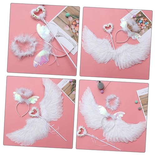 Miniatura 5 de Angoily Juego de diadema de alas de plumas de ángel, juego de máscara de alambre para niño, hada blanca