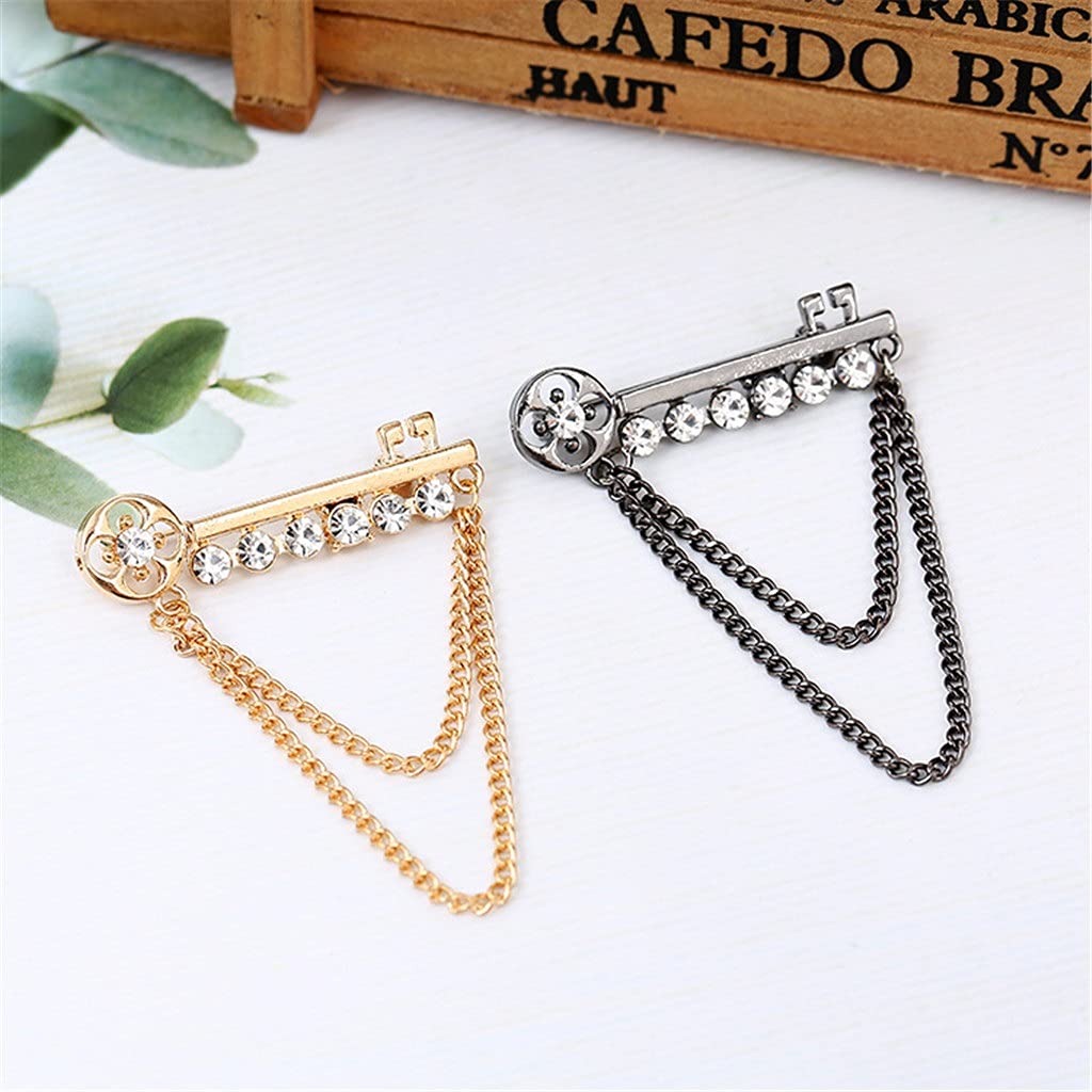 Metall Schlüssel Quaste Lange Brosche Strass Kette Anstecknadel für Herren Anzug Hemd Abzeichen Broschen Pins Zubehör