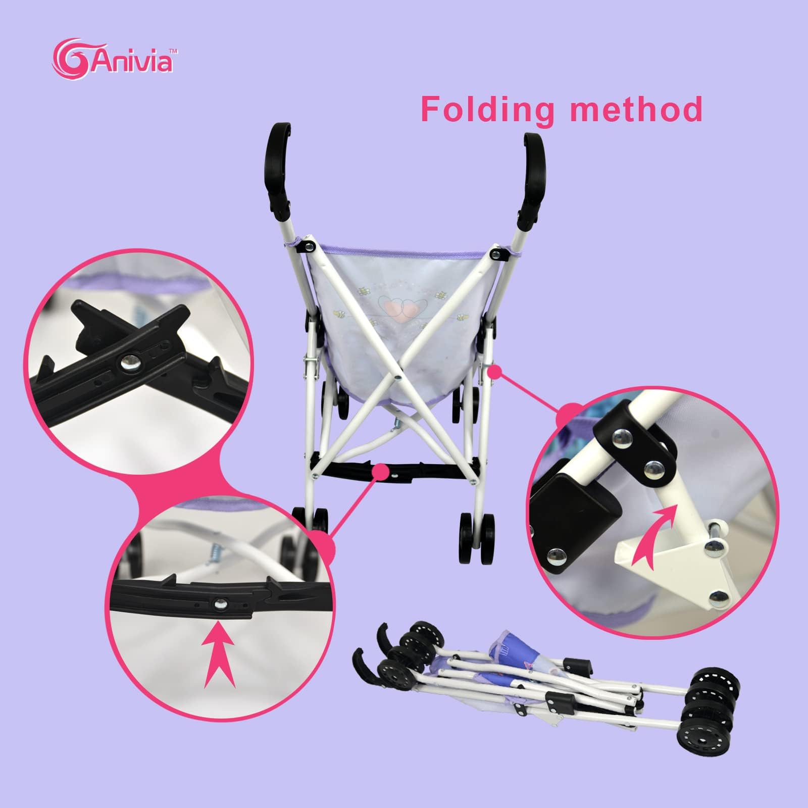 Anivia Landau de poupées, Poussette de poupée Pliable, Jouets Cadeau pour Les Enfants, poupées adaptées jusqu'à 18 Pouces - Violet