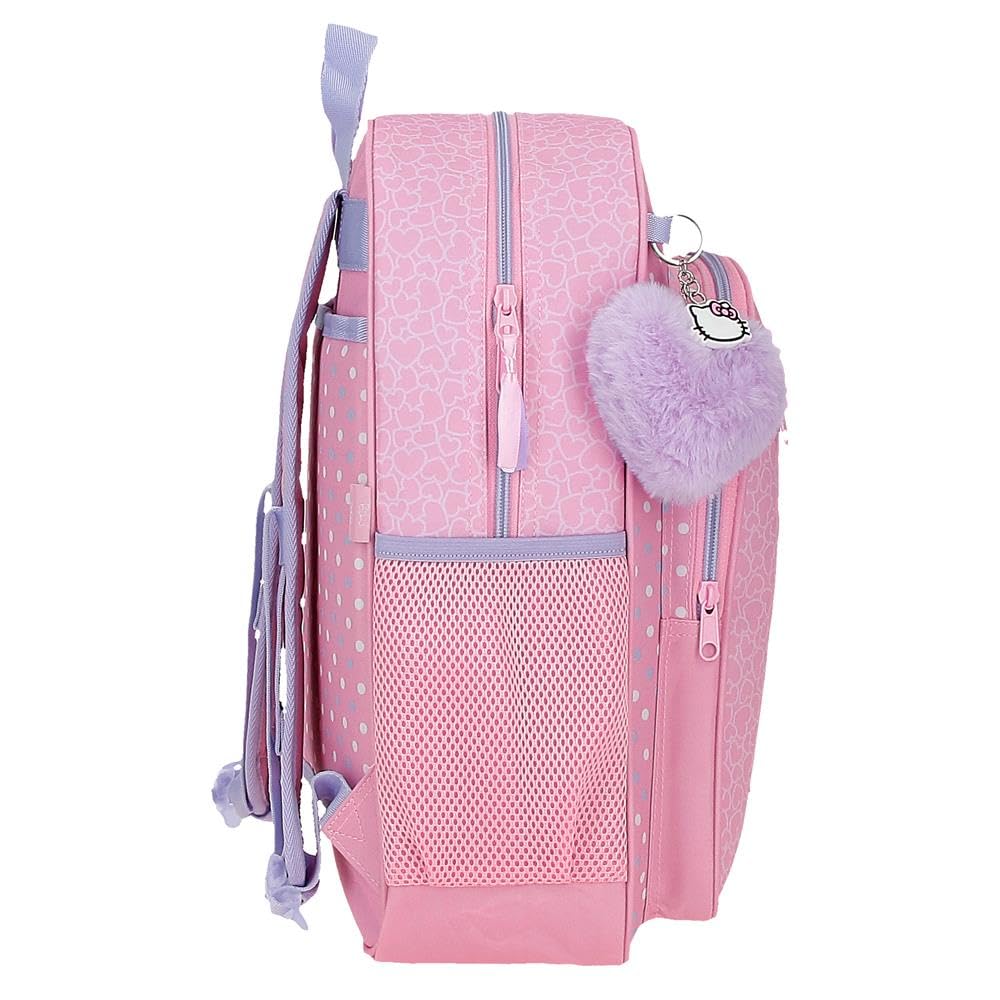Hello Kitty Hearts & Dots, mochila escolar, mochila infantil rosa, fabricada en Poliéster, Compartimento principal con bolsillo interior, Tirantes anchos, ergonómicos y acolchados