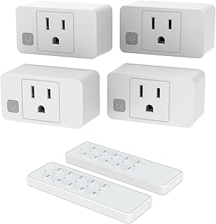 Remote Control Outlet Switch Wireless On Off Power Plug, Electrical Outlet Sockets 230ft RF Range 1800W, Remote Light Switch Kit for Household Appliances, 4 Outlets + 2 Remotes