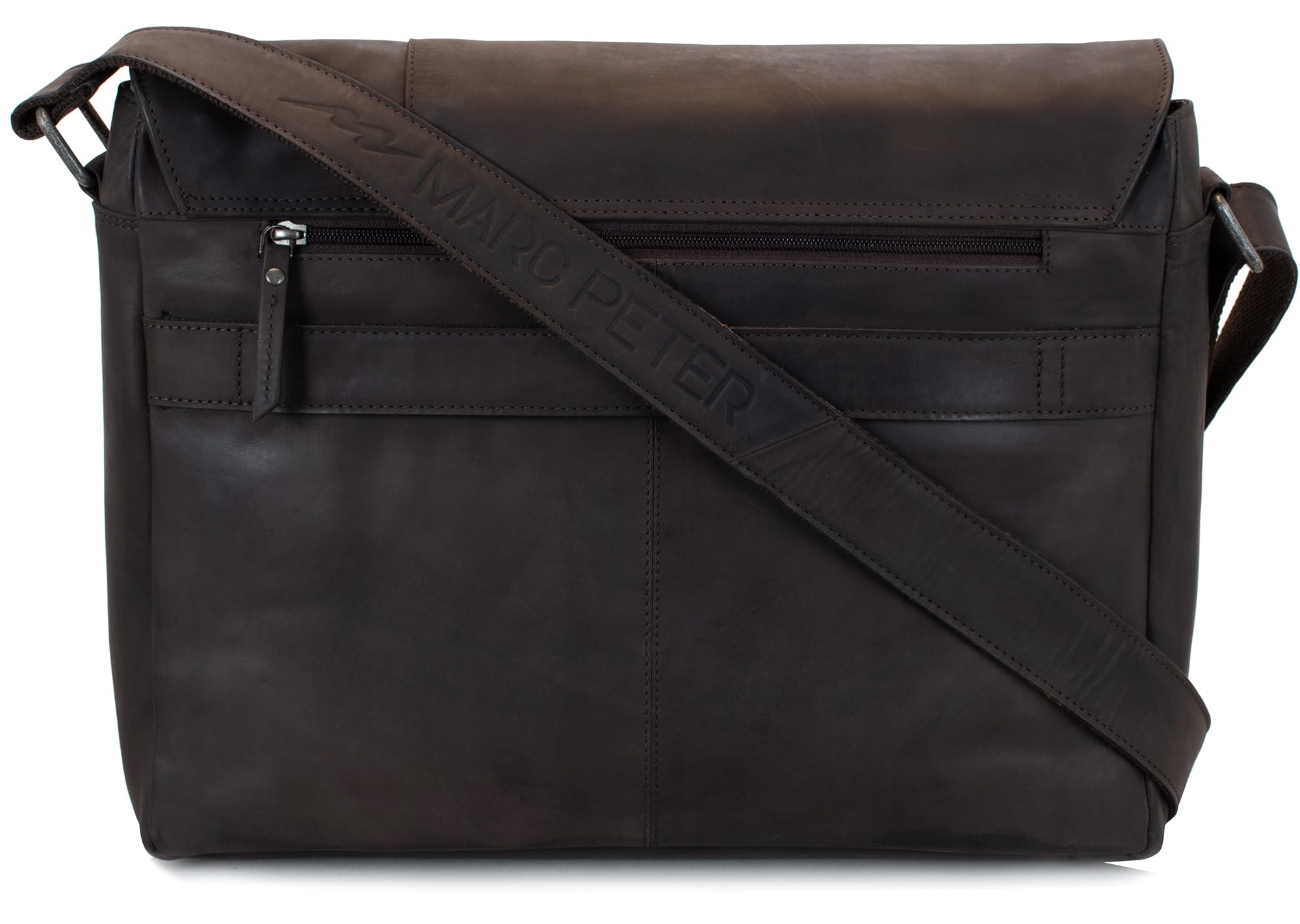 Marc Peter® Bergen leder Umhängetasche für Herren und Damen | 15.6 Zoll Laptoptasche | Aktentasche aus echtem Büffelleder