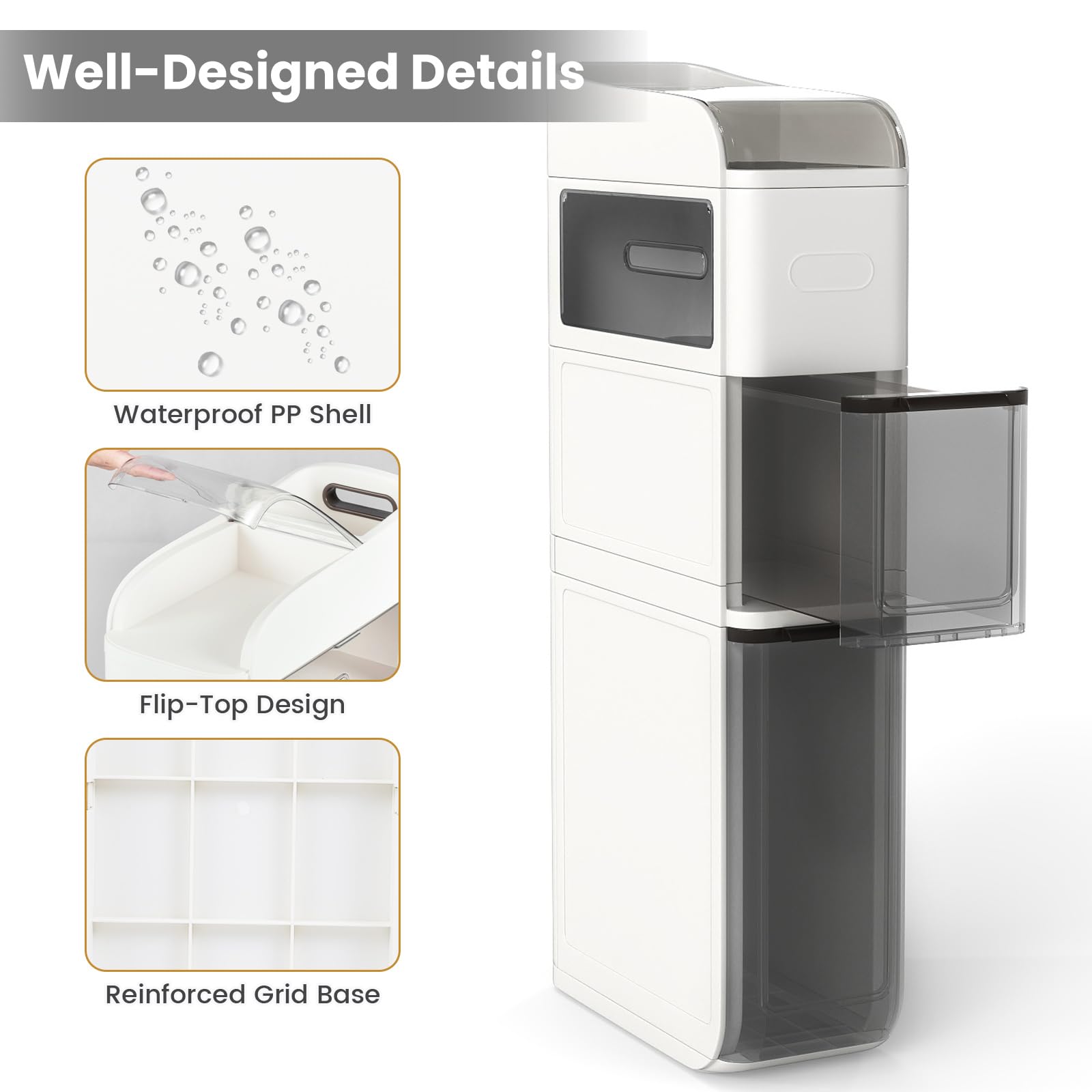 LIFEZEAL Carrellino Bagno Salvaspazio, Stretto, 18x43x88cm, Armadietto, Mobiletto Bagno con Ruote, con 2 Cassetti, Porta Carta Igienica, Piano Portaoggetti, Moderno, Cassettiera in Plastica (bianco)