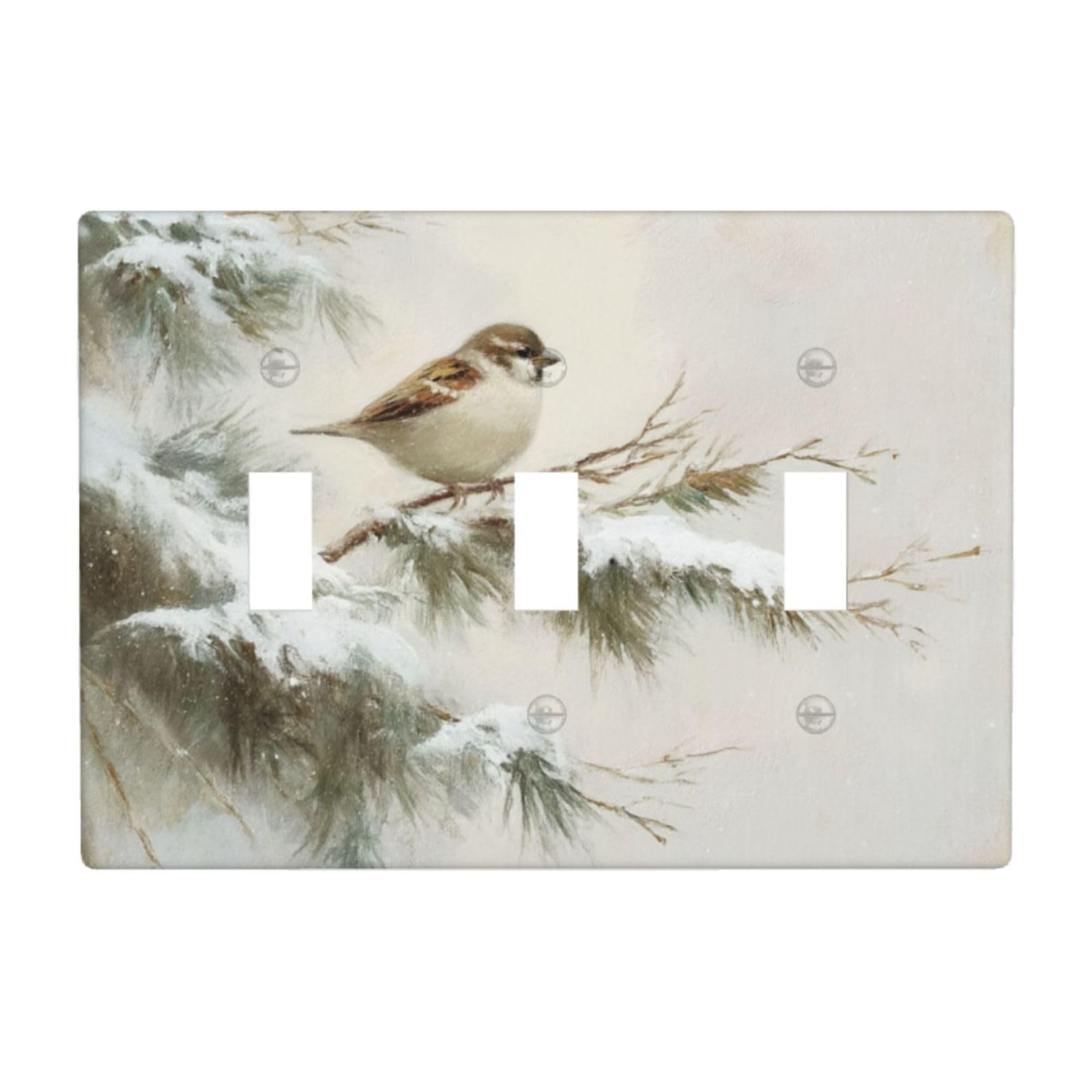 Woshuwo White Vintage Sparrow Perched On An Evergreen Branch Light Switch Covers 3 Gang Triple Toggle Wall Plate Switchplate Electrical Faceplate For Bathroom Kitchen Bedroom Decor