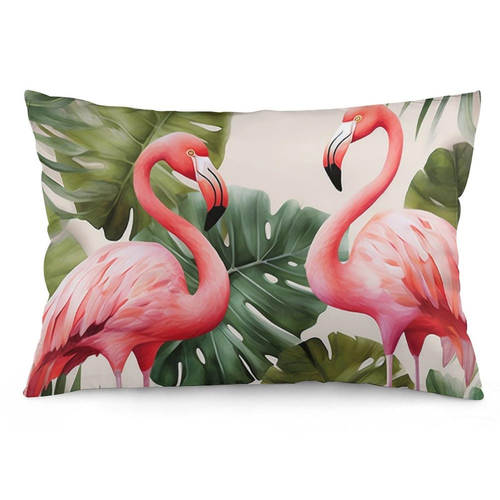 Velvet Pillowcases Standard Size 12 "x20, Ultra Soft Breathable Pillow Cases for Bed, Luxury Cozy Fuzzy Pillow Shams, Lumbar Pillow Cover, Flamingo Palm Trees Leaf Cushion Case Home Decor