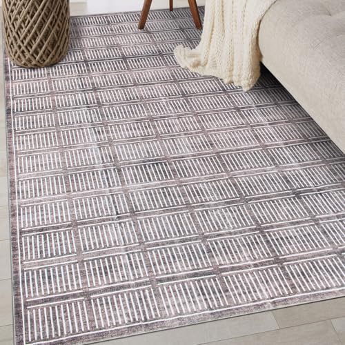 Rugshop Bohemian Stripe Lines Washable Non Slip Area Rug 3' x 5' Brown