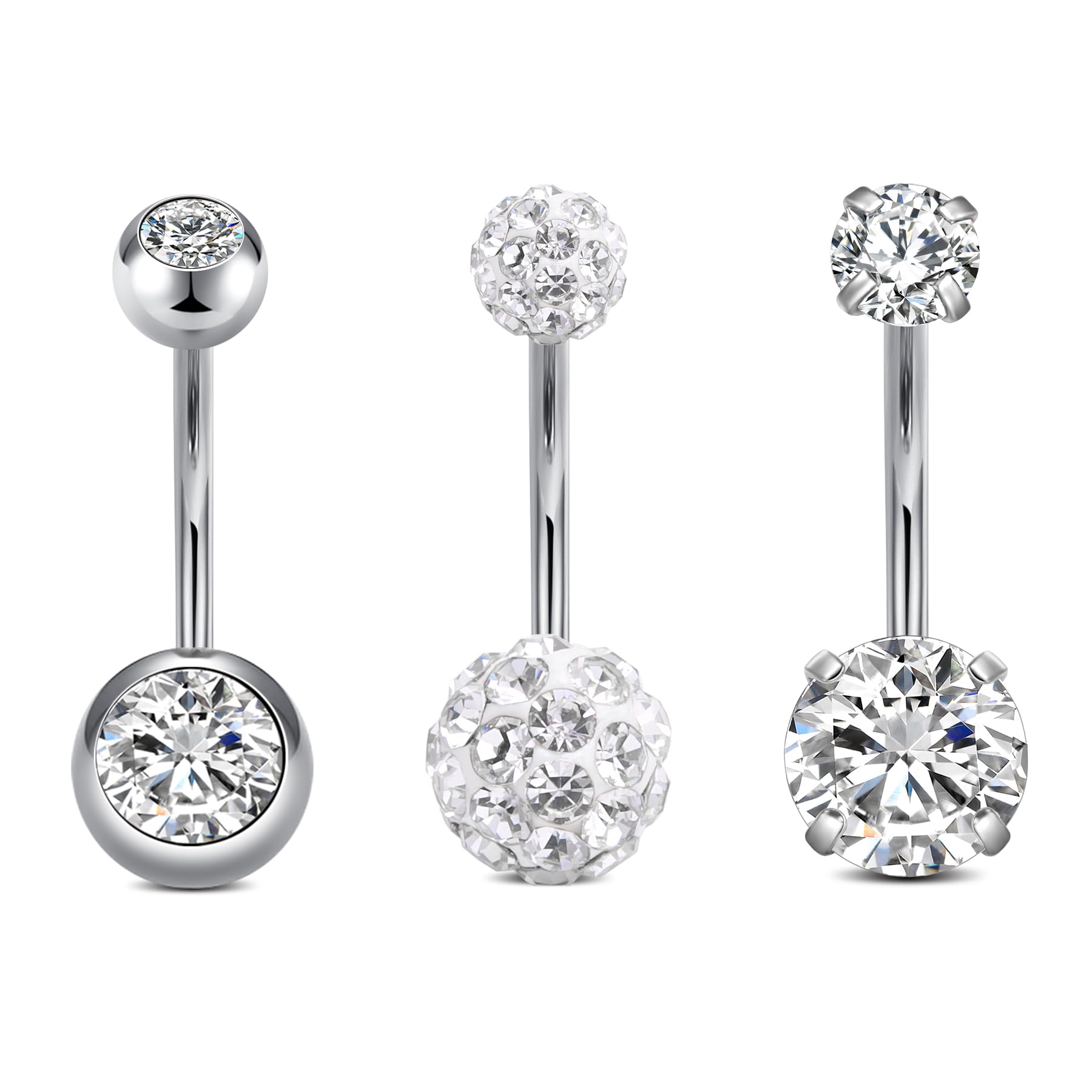 NIUSIMAN 14G piercing ombligo,3 Piezas Corazón ombligo Piercing 8mm Oro Plata Bar Longitud Piercing joyería ombligo Piercing pequeños cristales Aro ombligo Piercing Barbell Set para Mujeres