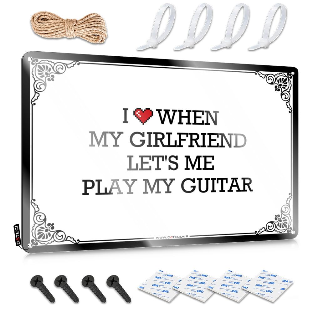 Funny Vintage Signs Christmas Vintage Wall Decor | I Love When My Gf Girlfriend Let's Me Play My Guitar Hippie Fun For Office Home Decoration(30X40CM)
