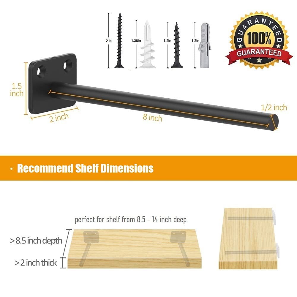 8 Inch Floating Shelf Brackets, 6 Pack Heavy Duty Hidden Shelf Brackets