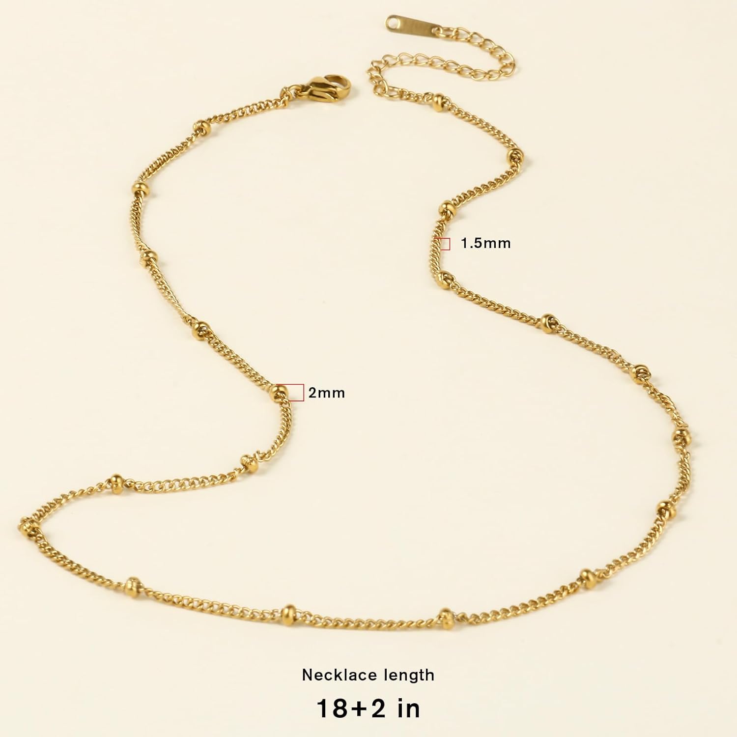 Cadikez 24PCS Gold Satellite Chain Necklace Bulk, 1.5mm 18inch 18K Gold PVD Plated Stainless Steel Finished Beaded Curb Link Chains for Necklace Jewelry Making - Image 4