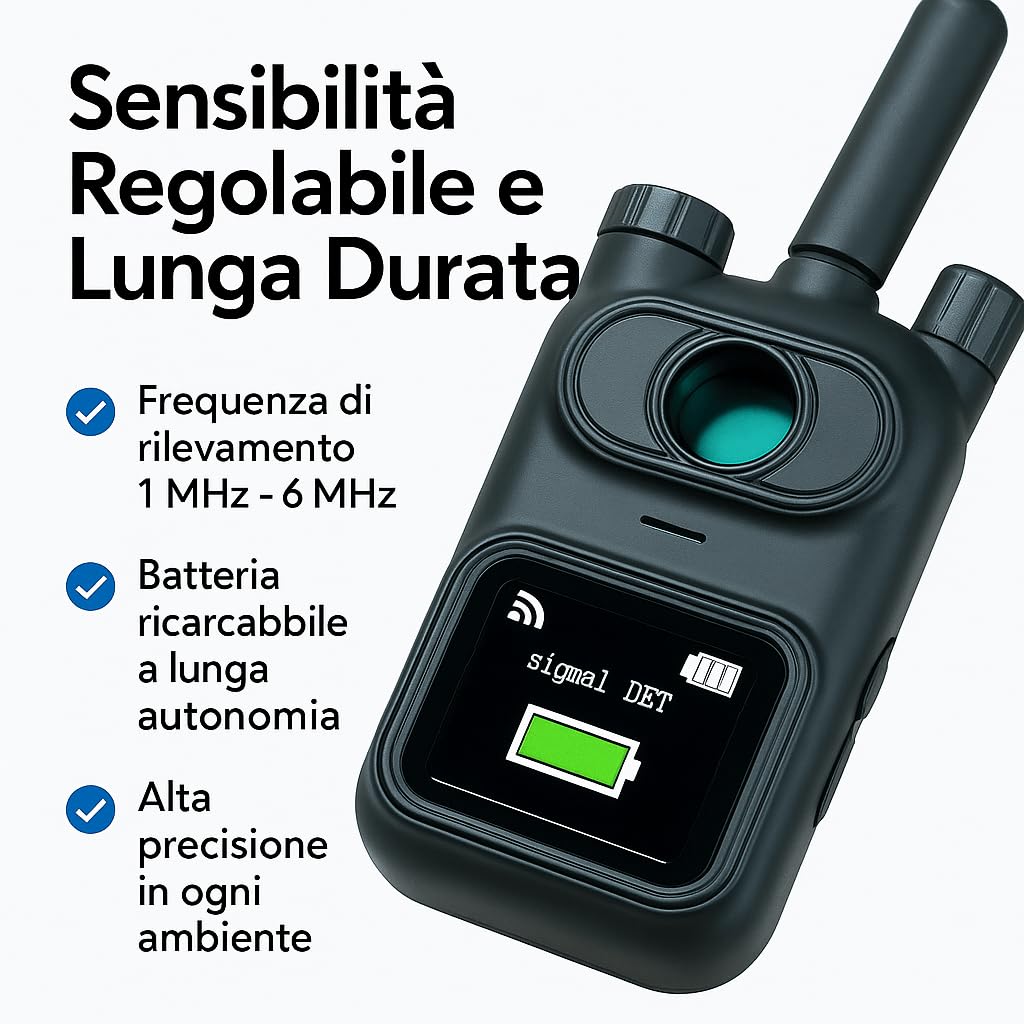 Rilevatore Professionale di Microspie mod. MINI, Telecamere Nascoste e GPS - Dispositivo Portatile Avanzato con Alta Sensibilità per Rilevare Segnali Wireless OCCULTATE in auto e a NOLEGGIO (AK780)
