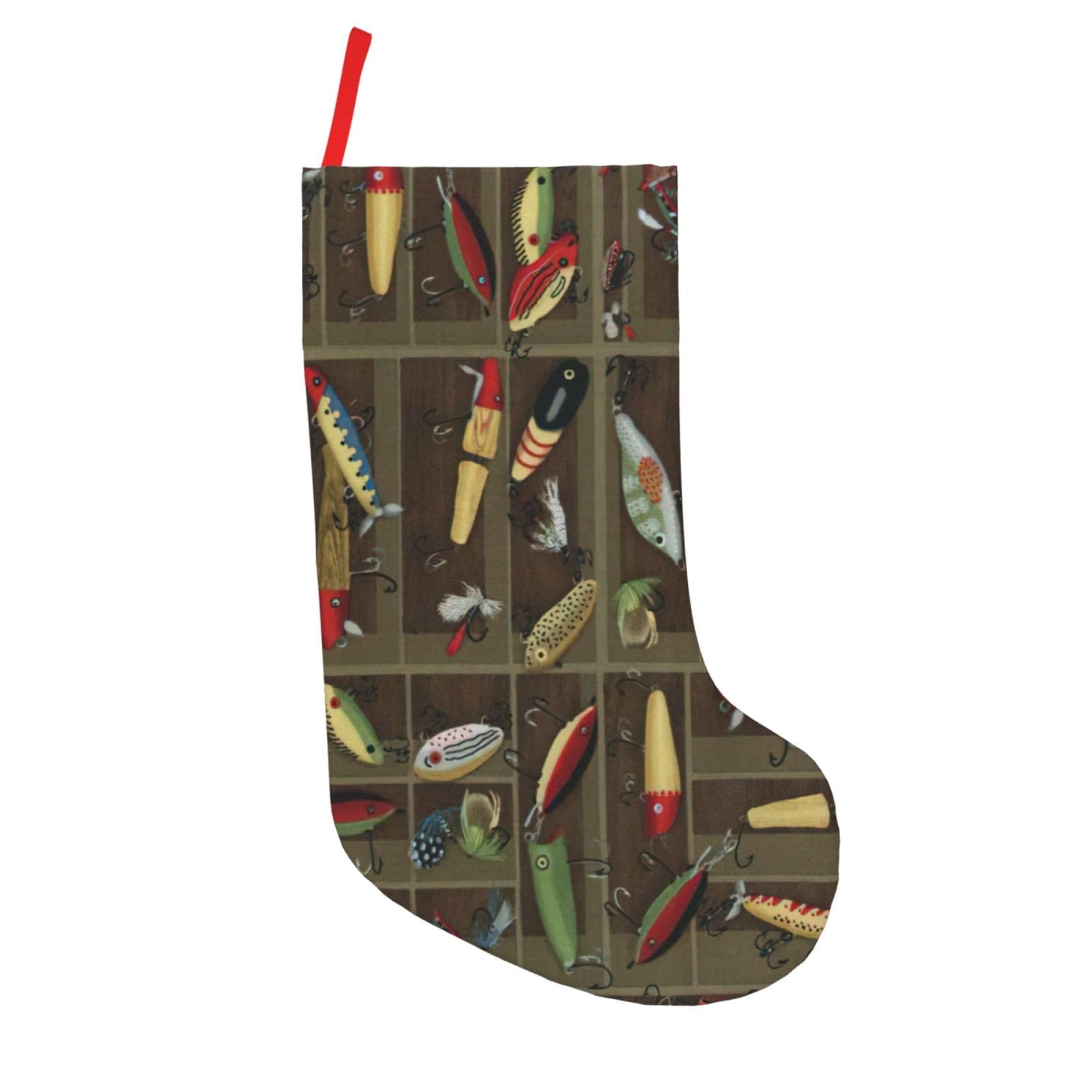 Wurton Unisex Kids Fishing Lure Style Print Christmas Stockings Kids Xmas Stockings Adults Santa Stocking Xmas Tree Decor