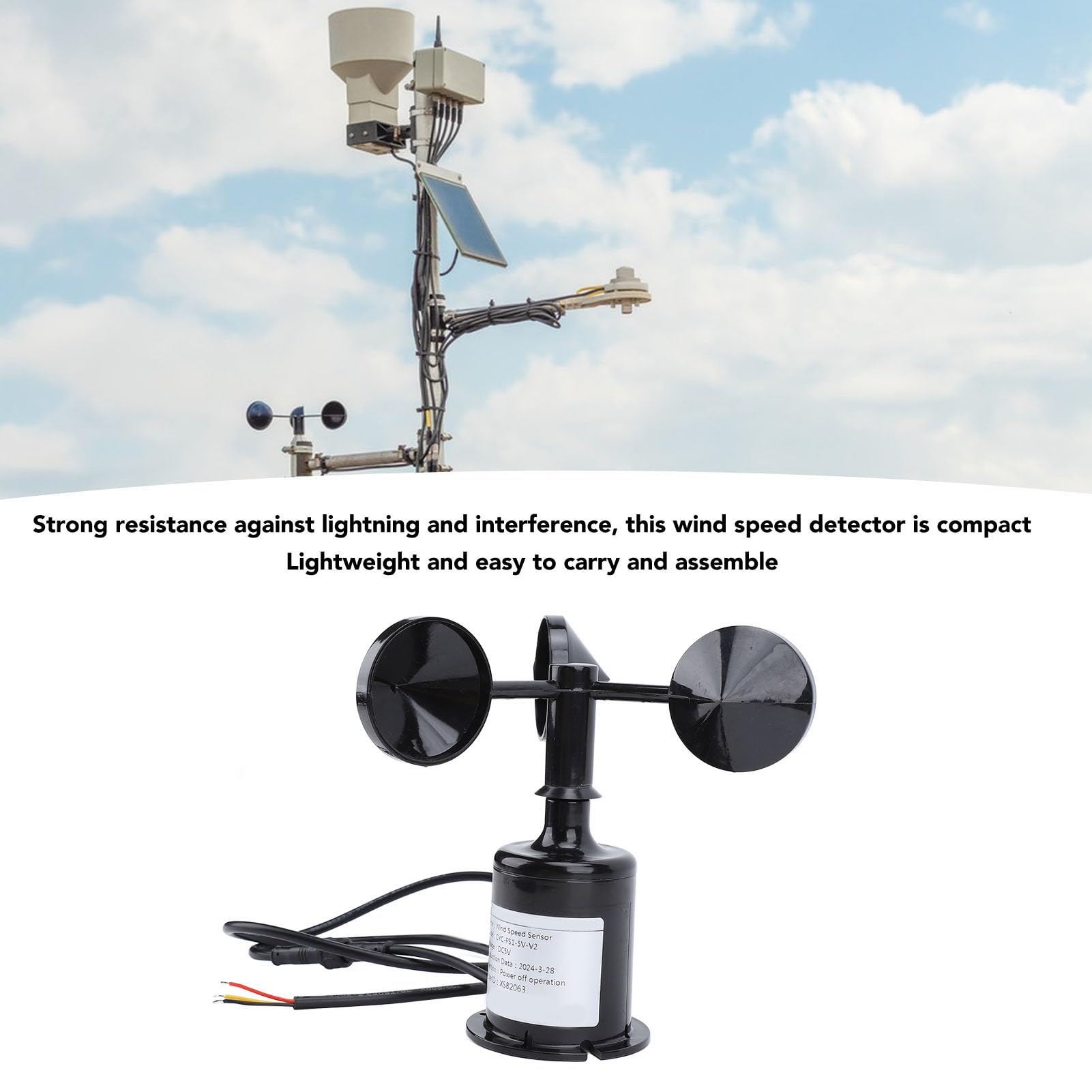 Generic Anemometr o Wysokiej Dokładności, Czujnik Pomiarowy Prędkości Wiatru, do Stacji Meteorologicznych i do Użytku Morskiego z Przedłużaczem o Długości 2,62 Stopy