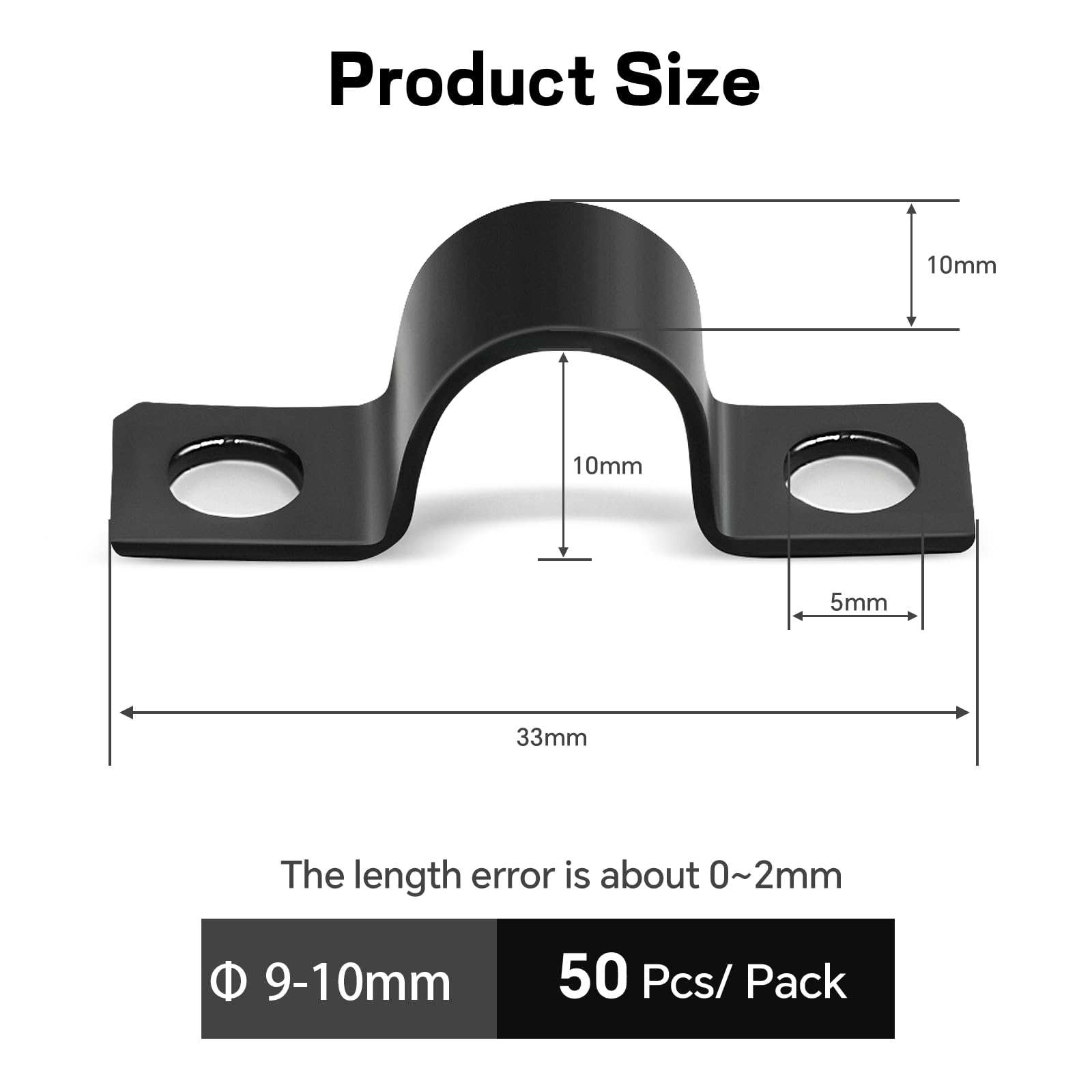 Lot De 50 Colliers De Serrage En U 10 Mm (33x10 Mm) - Noir - Pour Fixation Tuyaux, Câbles - Vis Non Incluses