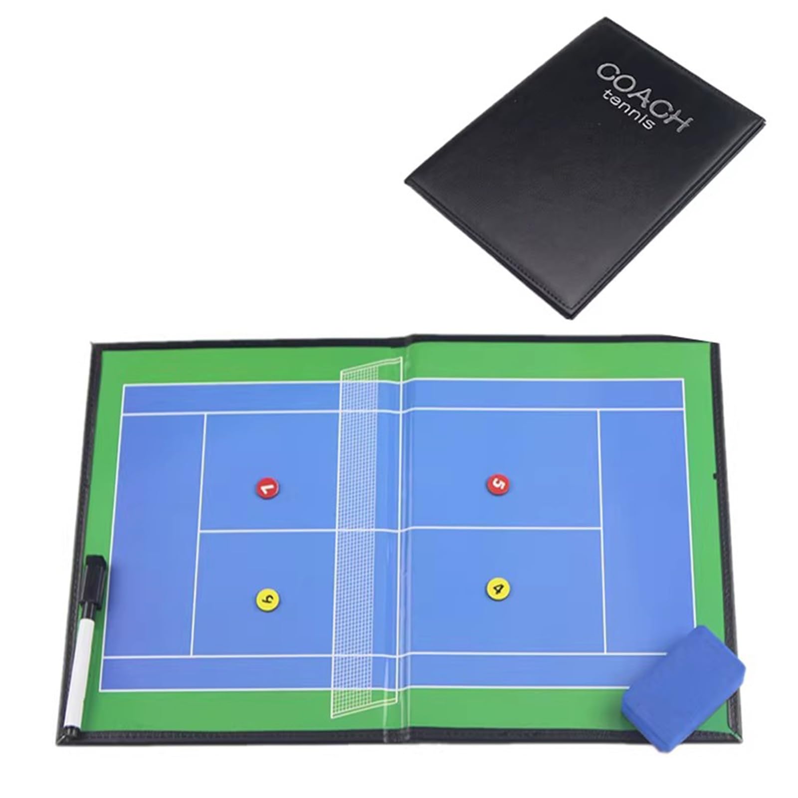Lavagna per Allenatori di Tennis, Lavagna per Allenatori di Tennis, Realizzato in Materiale Resistente, con Pennarello a Base D'acqua, Gomma e Pedine Magnetiche, per L'allenamento