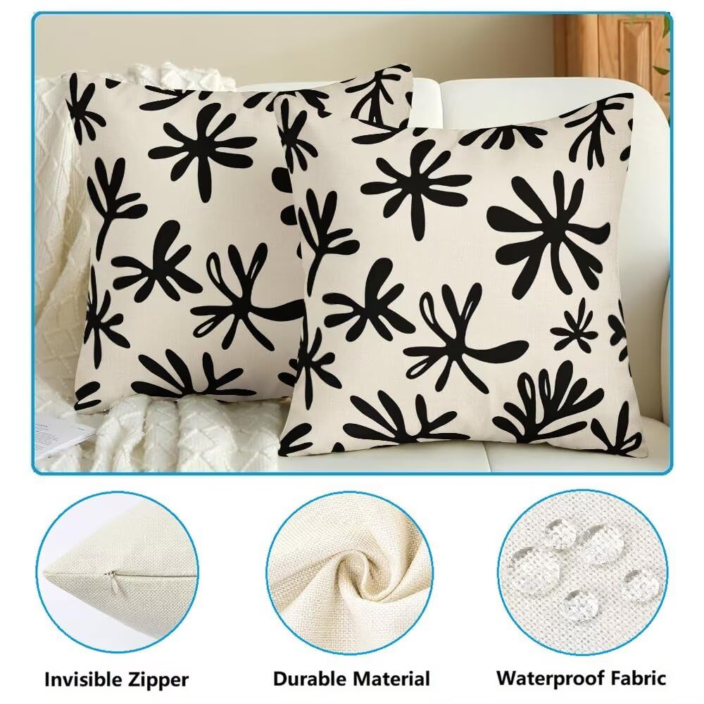 Federe Cuscini da Esterno Impermeabili 65x65 Beige Nero Copri Cuscini per Divano Astratto Federa Cuscino Moderno Decorativi Copricuscini per Divano Giardino Soggiorno Copricuscino Set di 2 (IU91)