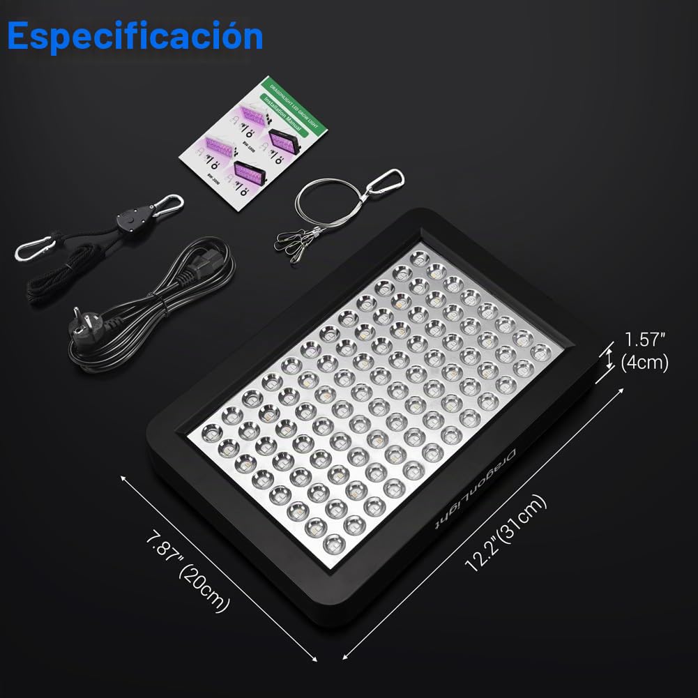 DragonLight 2024 Nueva BW1000 Lámpara LED de espectro completo con UV IR, doble chip LED Grow lámpara con cable de 3 metros para invernadero y plantas de interior, verduras y cultivo de flores [negro]