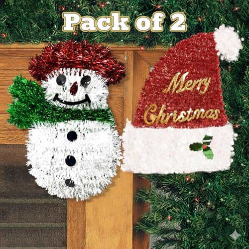 Image of Pack of 2 Christmas Decorations Cap & Snowman Combo, Large Hanging Christmas Tree Decoration Items for Xmas Tree, Home Decor, Door, Window | PoPo Toys 