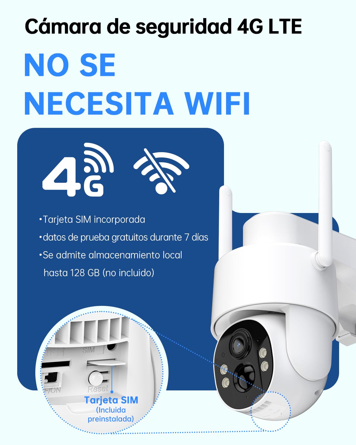 Tical 24/7 Grabación AOV Cámara Vigilancia 4g Exterior Solar con SIM, 2.5K 4MP Camara Exterior Solar con 9000mAh Batería, Detección IA, 360° PTZ, Visión Nocturna en Color, Audio Bidireccional,Blanco