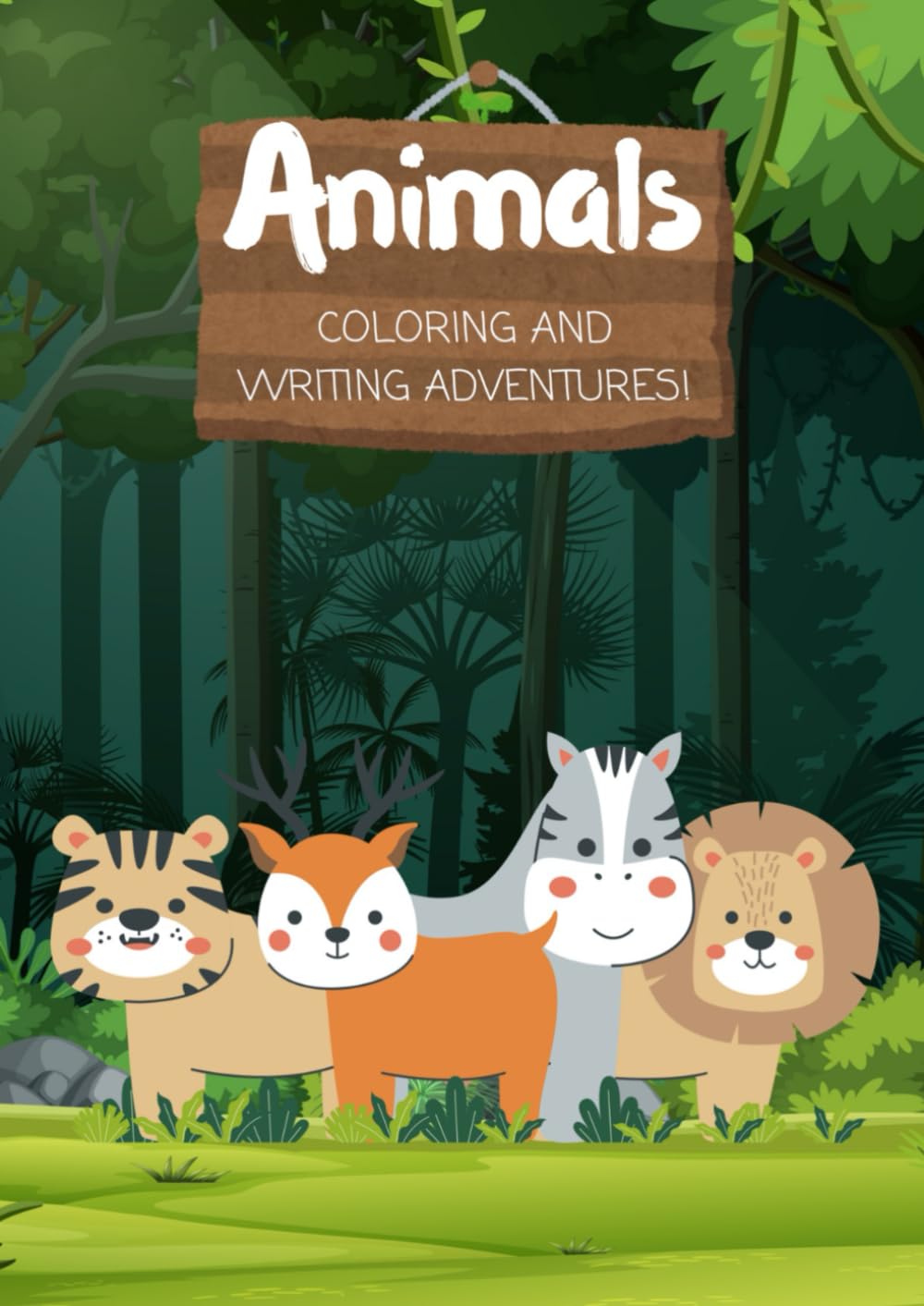 Animals coloring and writing adventures: coloring book