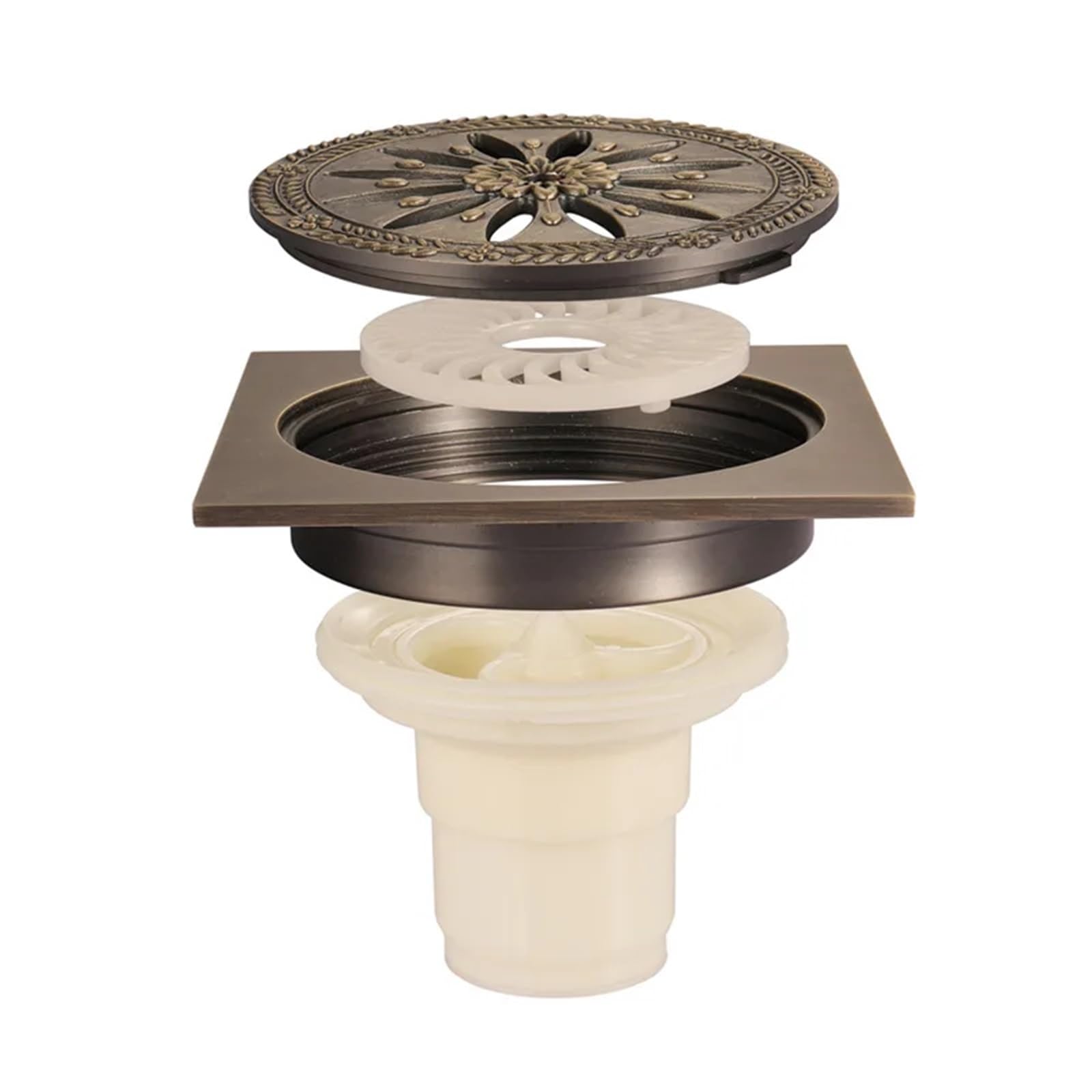 Floor Drain 10 * 10cm Solid Brass Antique Shower Drain Bathroom Square Cover Hair Strainer Balcony Floor Drain
