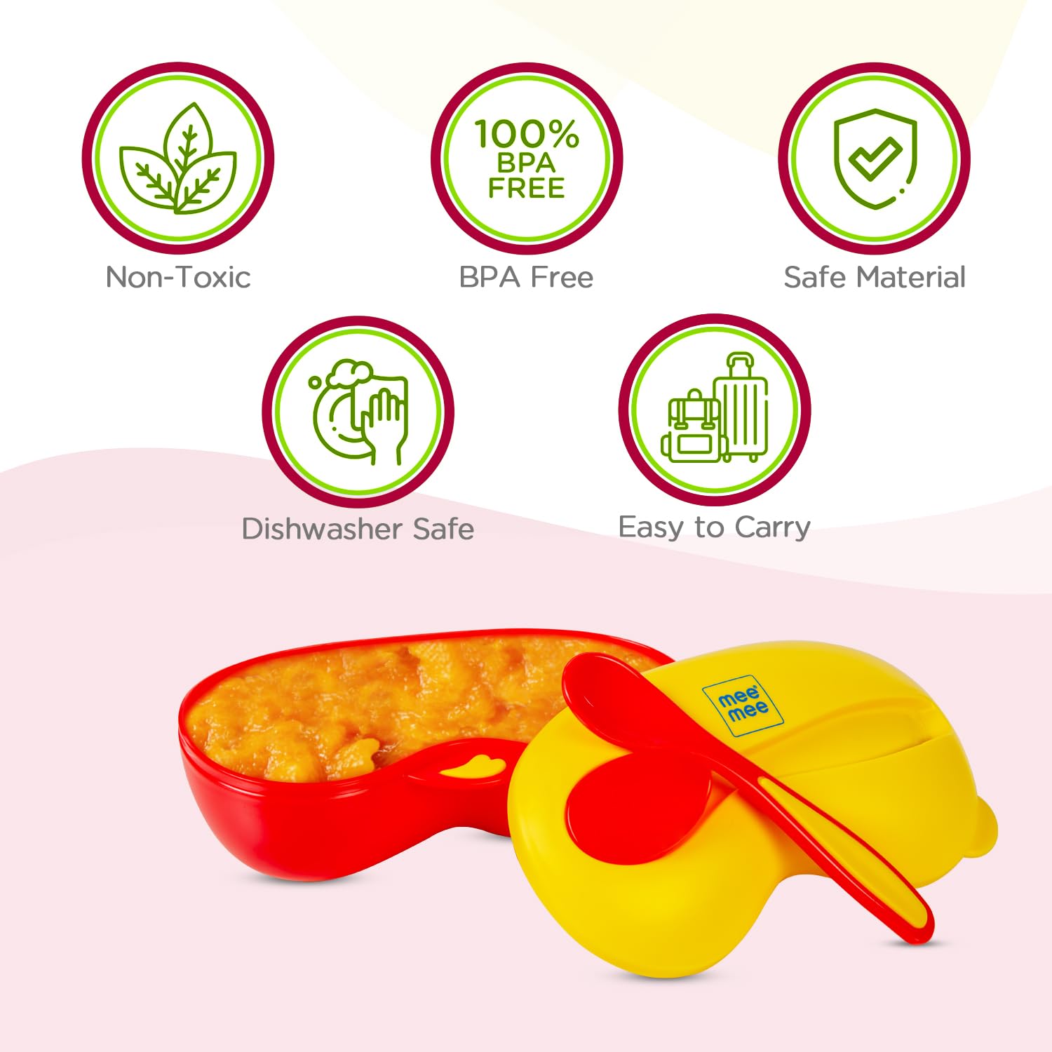 Mee Mee Air-Tight Feeding Curved Dish   with Spoon,Microwave Friendly and Easy to Use & Carry (Red) - Image 4 thumbnail