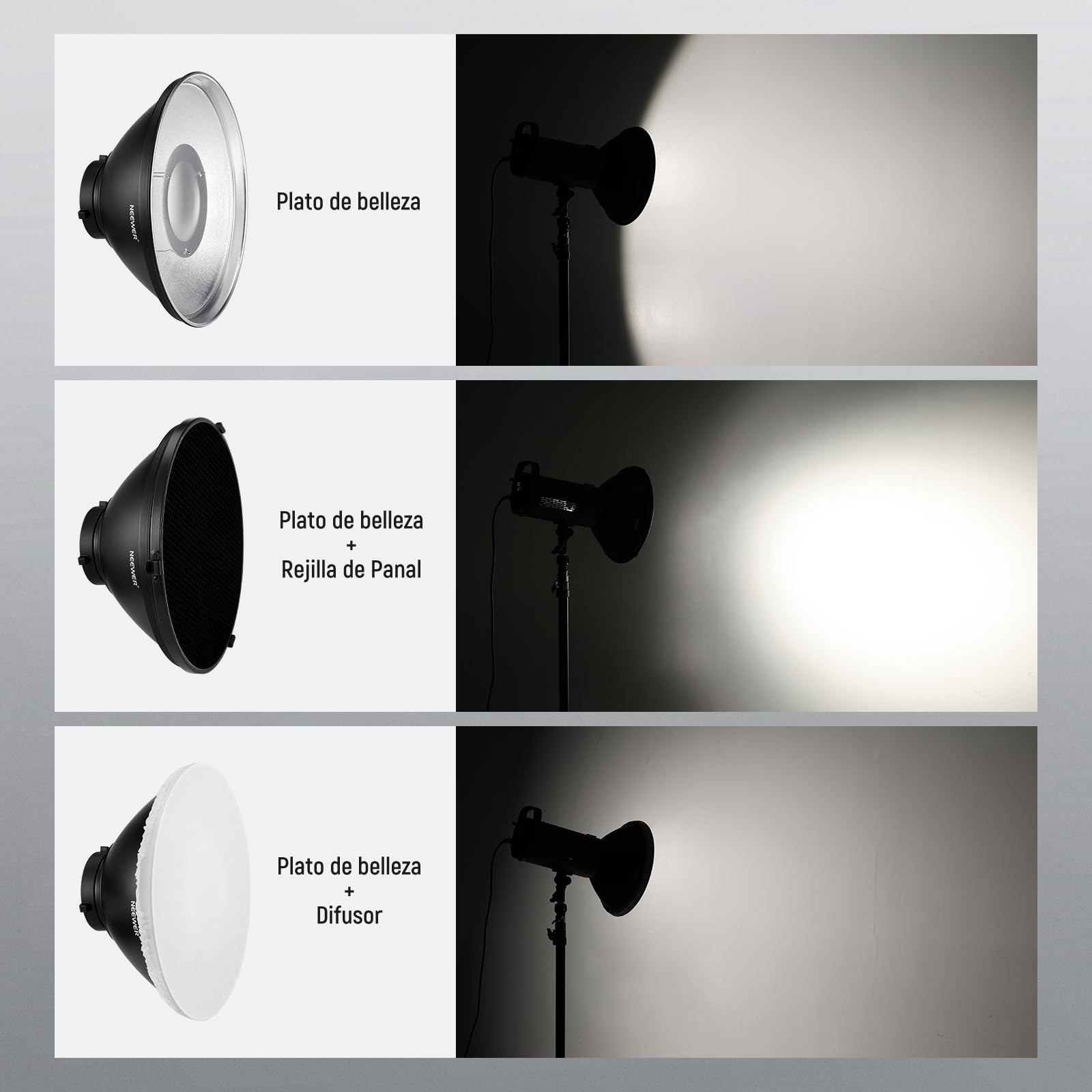 NEEWER 30cm Kit Metal Beauty Dish Bowens Mount Reflector con Calcetín Difusor, Rejilla de Panal para Luz de Video Flash Estroboscópica Compatible con Godox AD600 NEEWER CB60 Q4 Vision 4 S101, LD30 | Blanco difusor,Honeycomb Grid,para flash de estudio luz