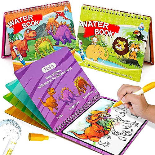 hapray Magic Water Paint Coloring Books for Toddler, Art Toys Age 2-4, Educational Learning Doodle Toy, Children's Day Gifts for Girl Boy 3 2 1+ Year (Dinosaur Animal 2 Pack)