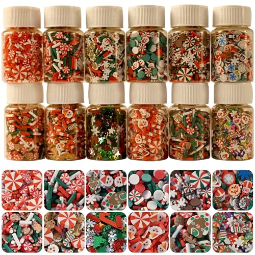 LIKETURE Fake Sprinkles 180g Fake Christmas Sprinkles Non-edible Craft Sprinkles Faux Sprinkles for Crafts Plastic Sprinkle Decoration Slime Sprinkles Slime Add Ins Shaker Card Filler (12 Bottles)
