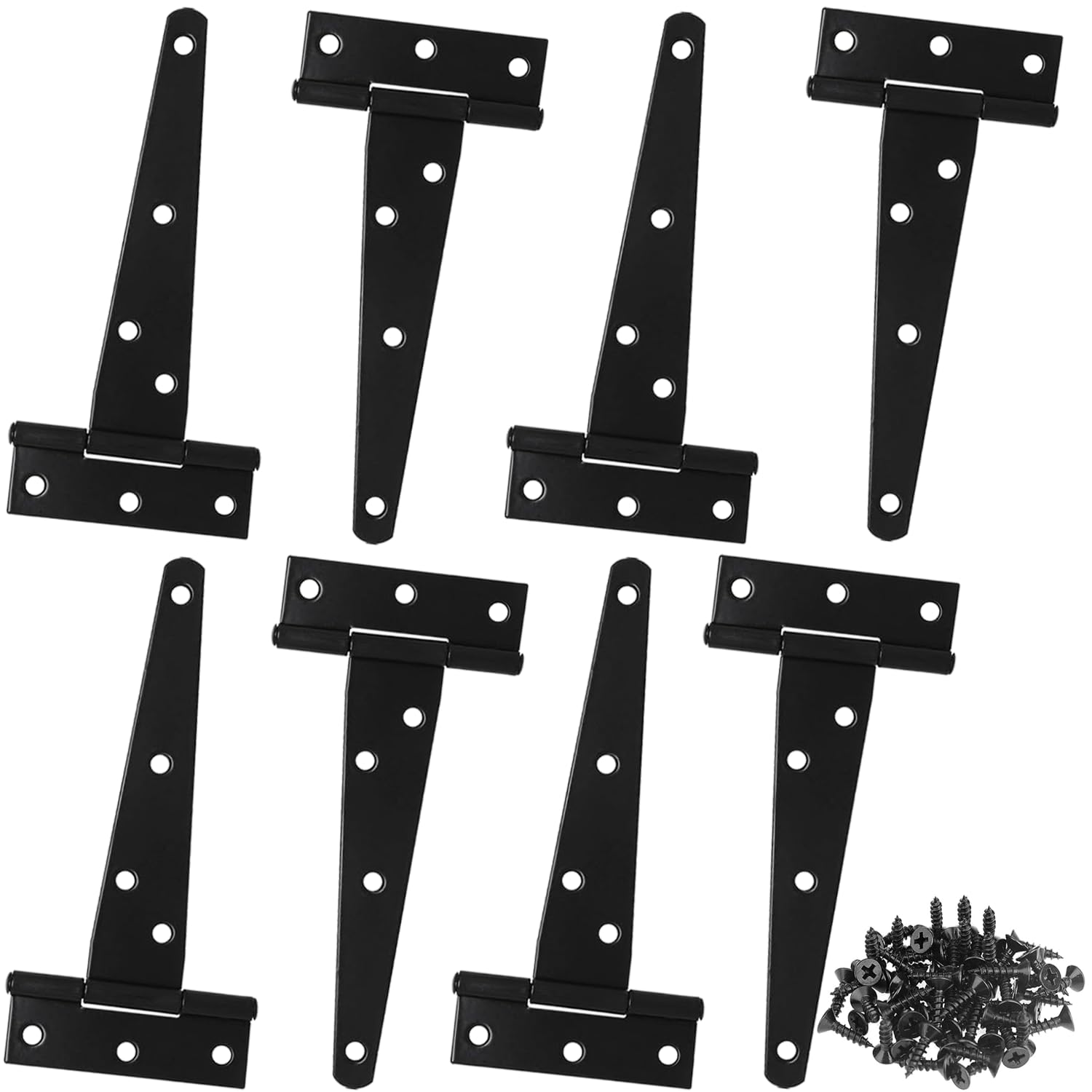 Wopanxye 5 inch (125 mm) Barn Door Hinges, 8 Pack Black 7 Holes T-Hinges, 270 Open Angle, Outdoor Weatherproof, for Chicken Coops Dogs Shelters Shed Door, with Screws