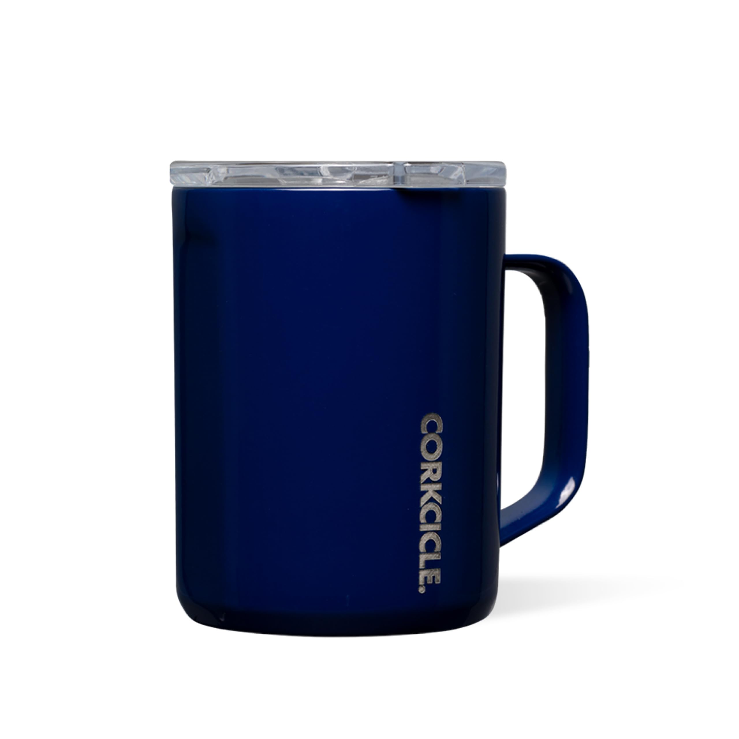 Corkcicle Triple Insulated Coffee Mug with Lid, Stainless Steel Camping Tumbler with Handle, Hot for 3+ Hours, BPA Free, Gloss Midnight Navy, 16 oz