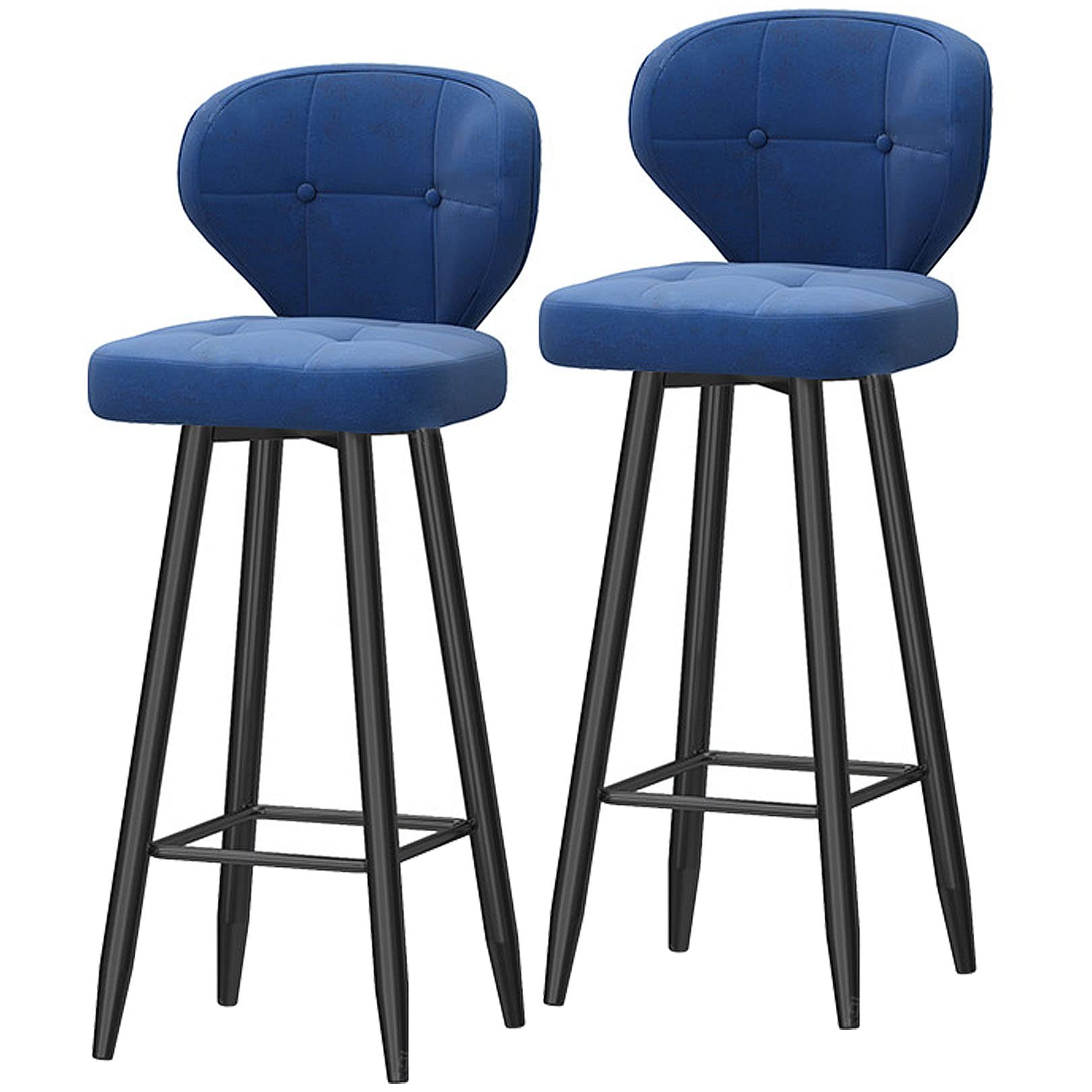 Comptoir de cuisine salle à manger chaise de bar lot de 2 velours bleu avec dossier