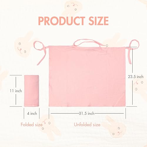 Miniatura 8 de Paquete de 2 fundas de lactancia para lactancia materna, ligeras, transpirables, con cuello de arco y correas ajustables, diseño rosa y conejo,